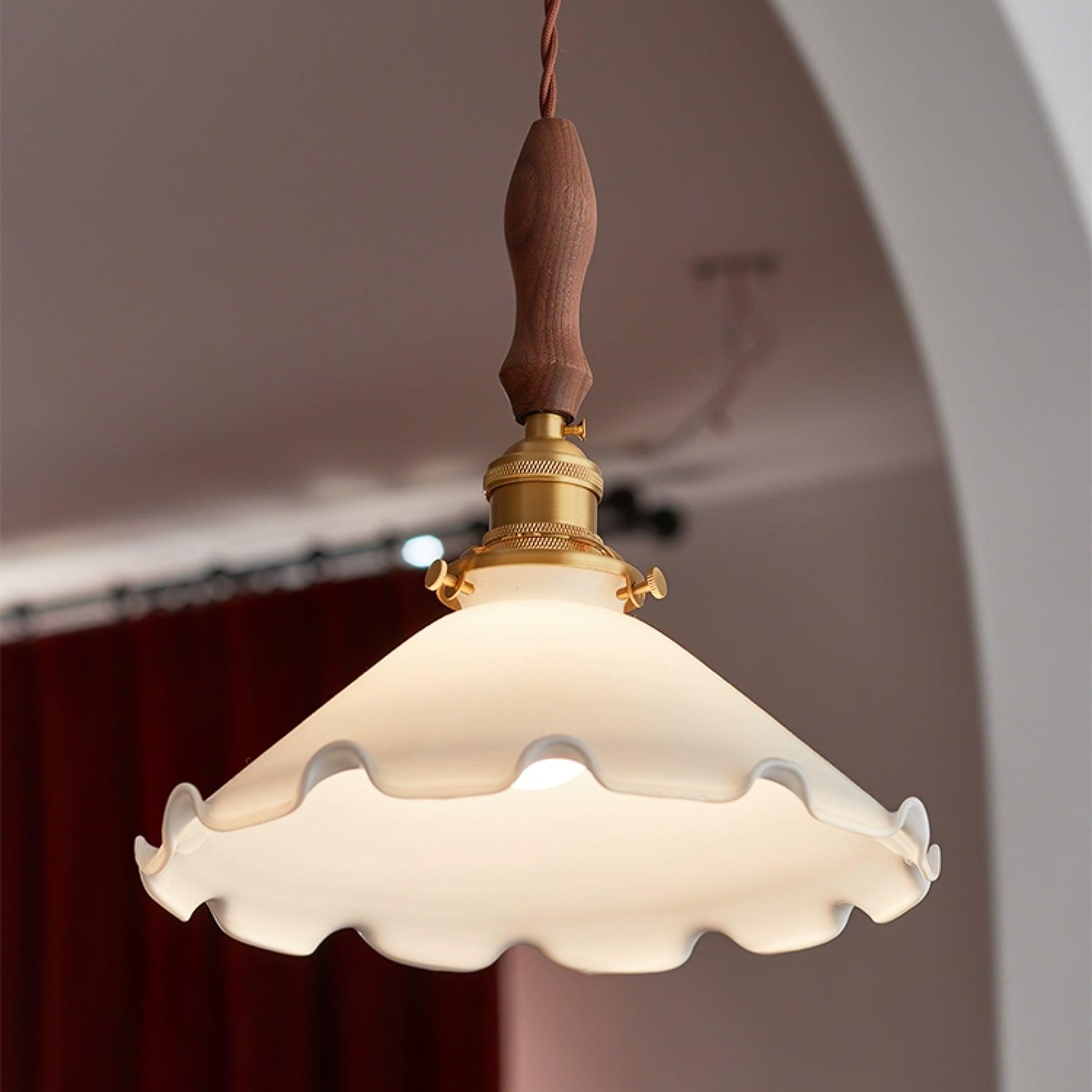 Questa Pendant Lamp Glass Wavy Shade Vintage Living Room-Neutral Decor