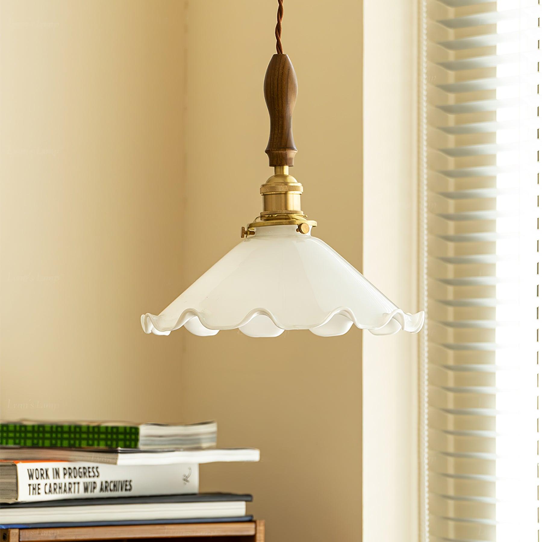 Questa Pendant Lamp Glass Wavy Shade Vintage Living Room-Neutral Decor