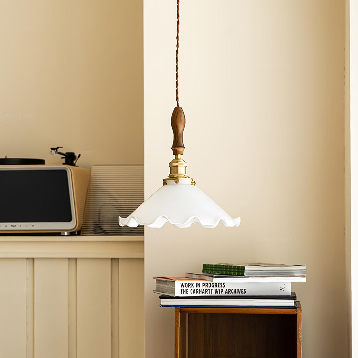 Questa Pendant Lamp Glass Wavy Shade Vintage Living Room-Neutral Decor