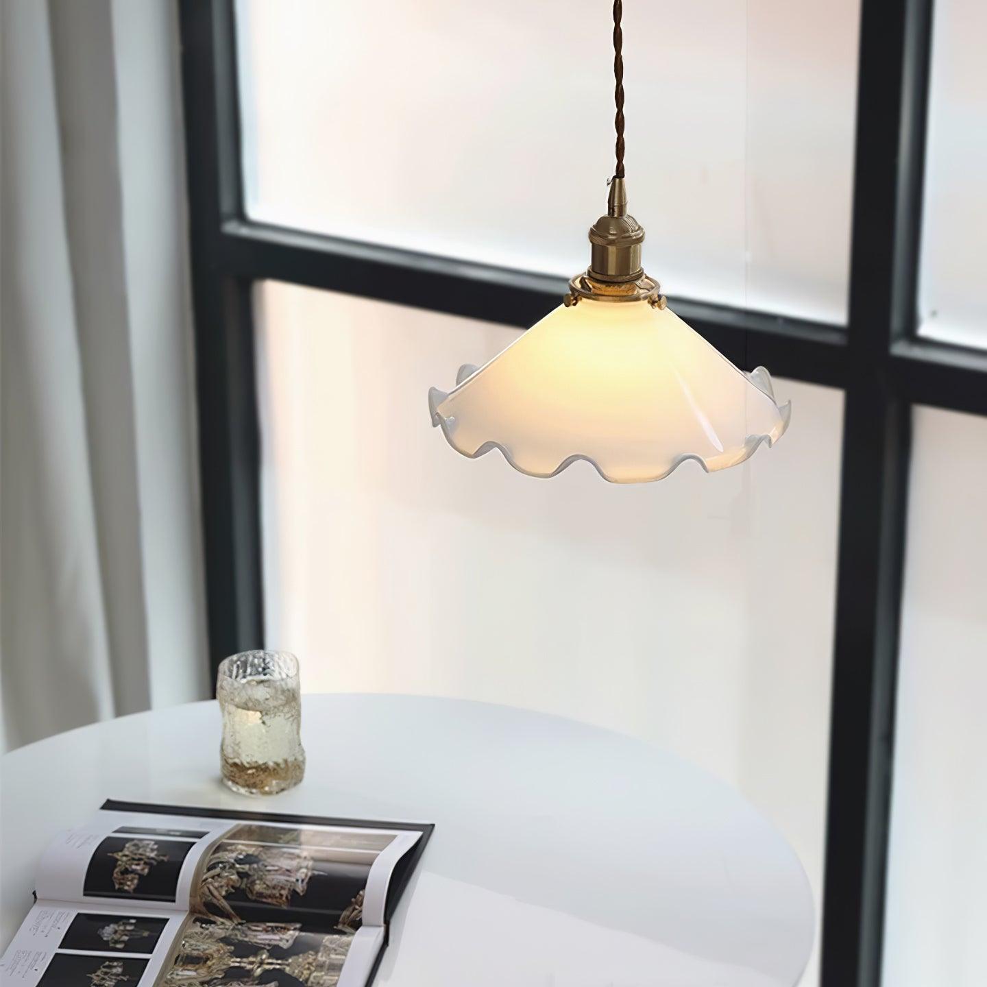 Questa Pendant Lamp Glass Wavy Shade Vintage Living Room-Neutral Decor
