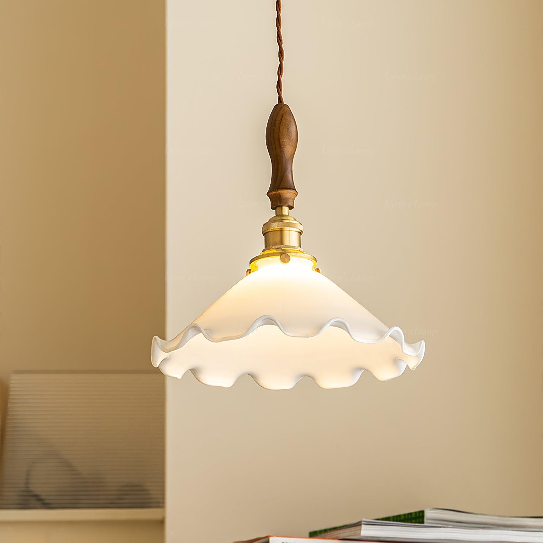 Questa Pendant Lamp Glass Wavy Shade Vintage Living Room-Neutral Decor