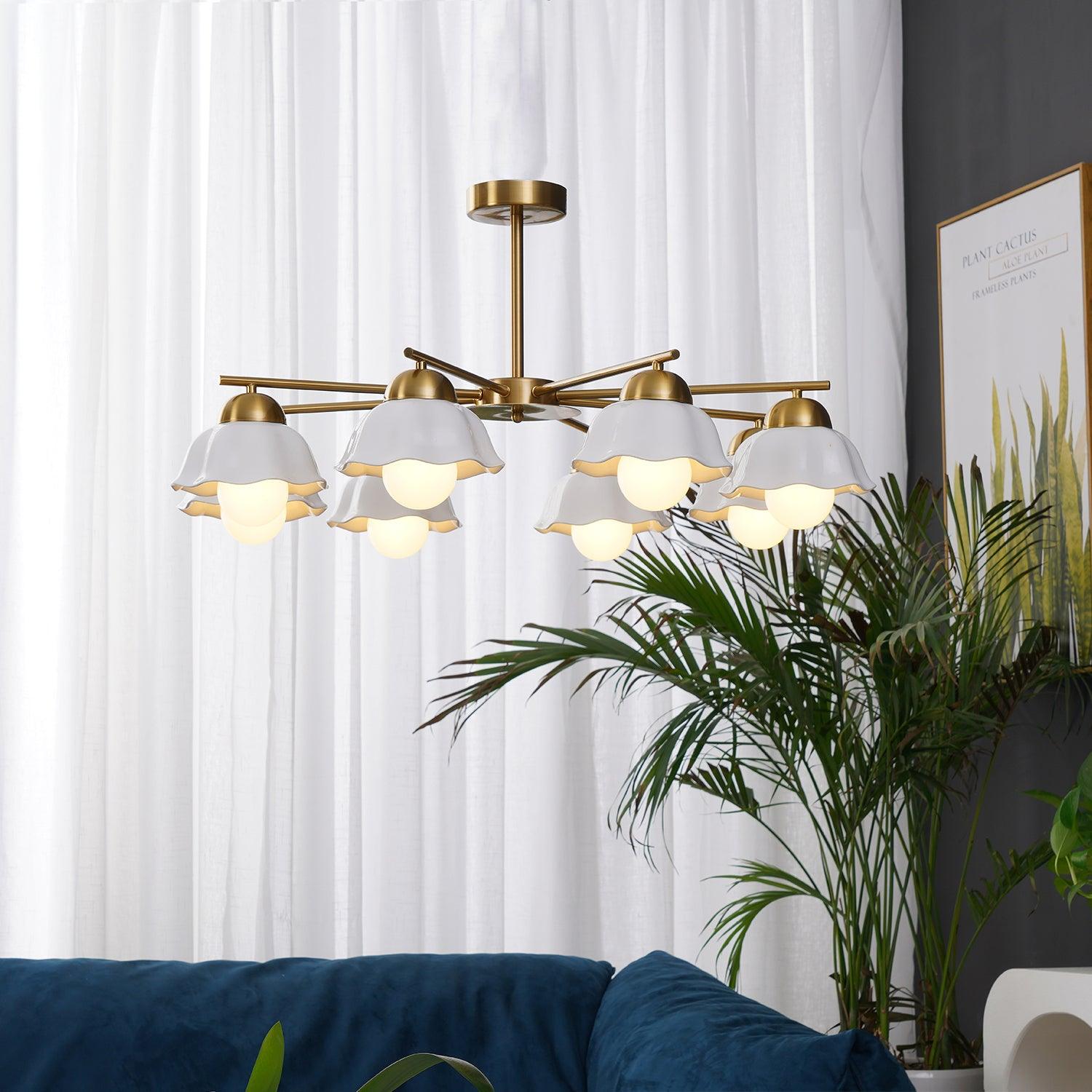 Zasila Nordic Art Flower Shade Ceramics Chandelier-Neutral Decor