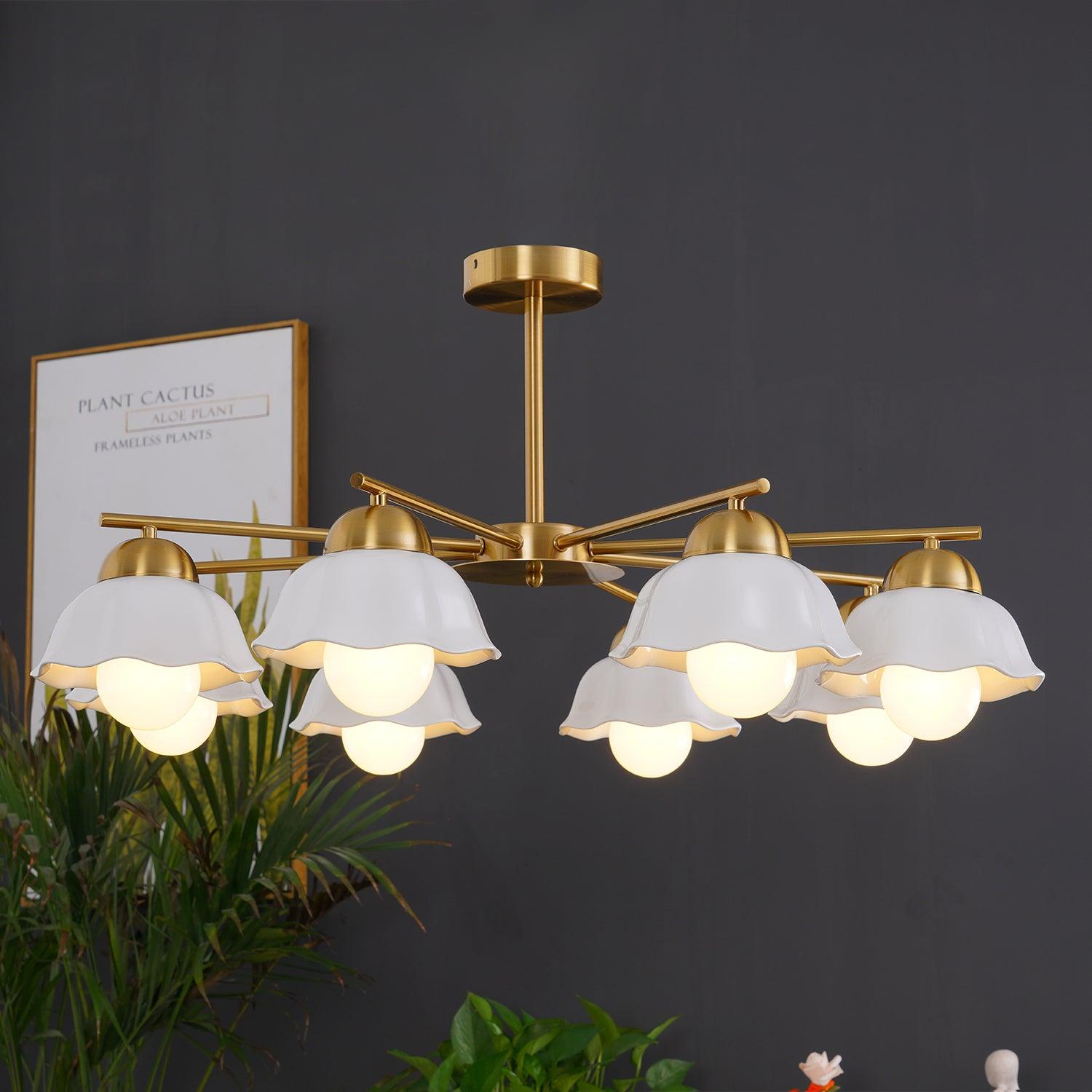 Zasila Nordic Art Flower Shade Ceramics Chandelier-Neutral Decor