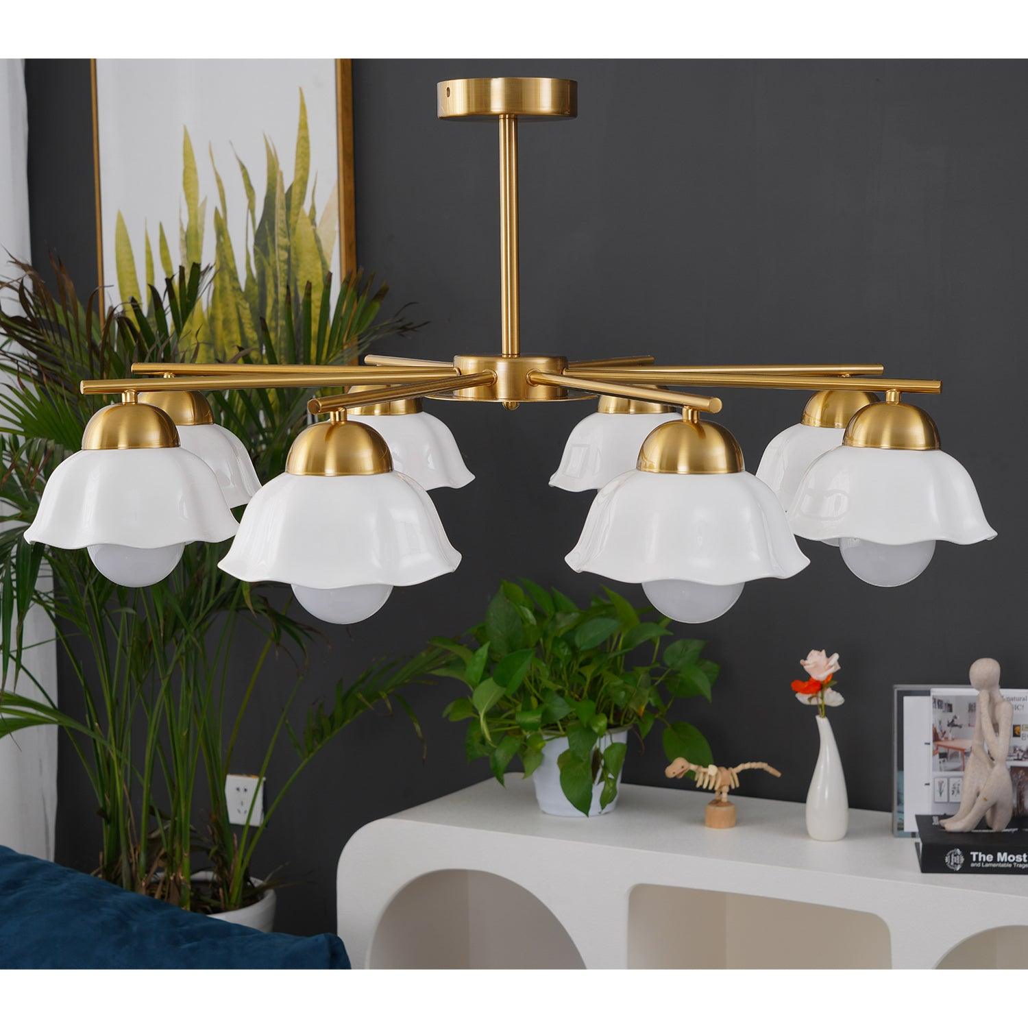 Zasila Nordic Art Flower Shade Ceramics Chandelier-Neutral Decor