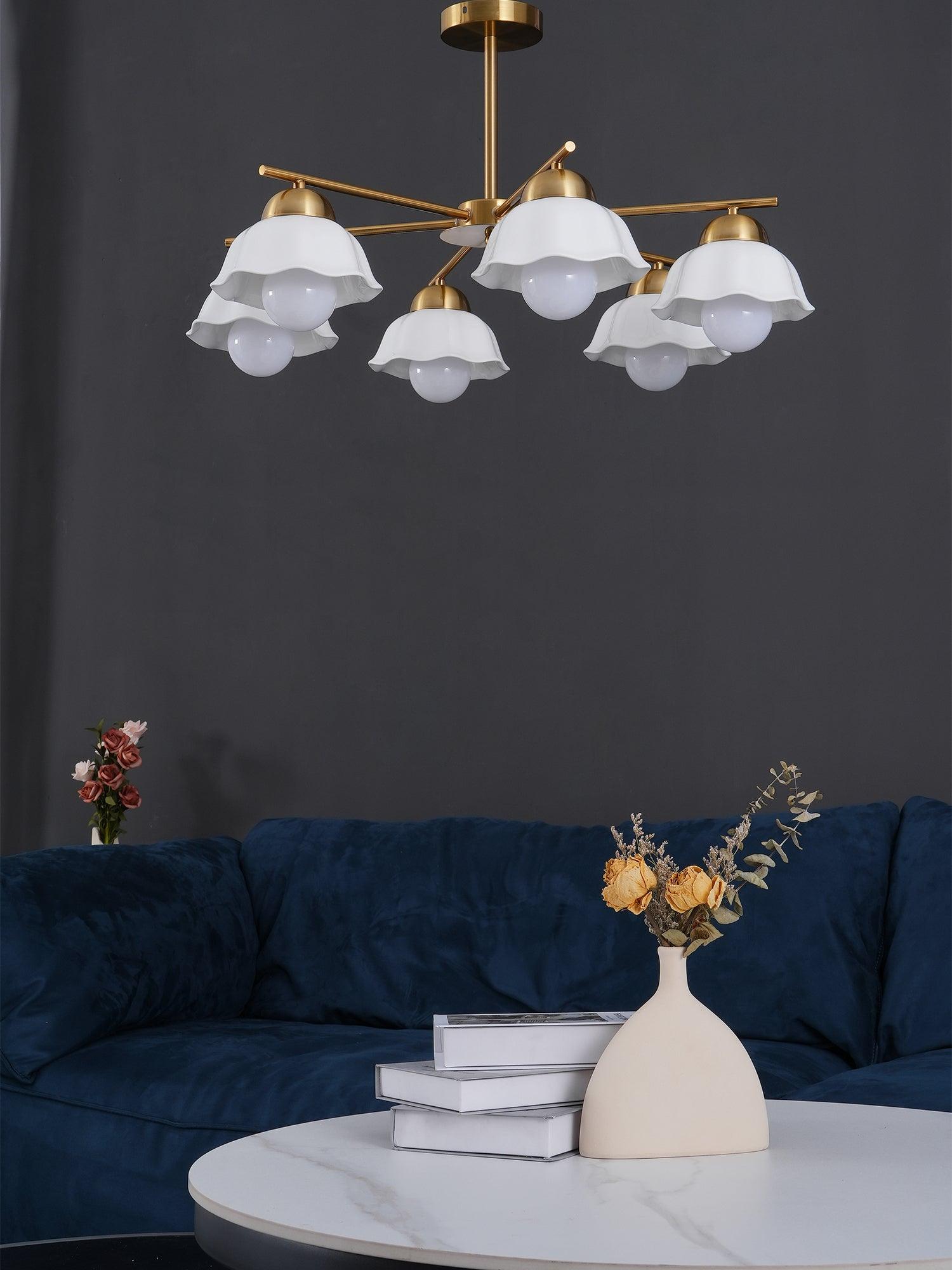 Zasila Nordic Art Flower Shade Ceramics Chandelier-Neutral Decor
