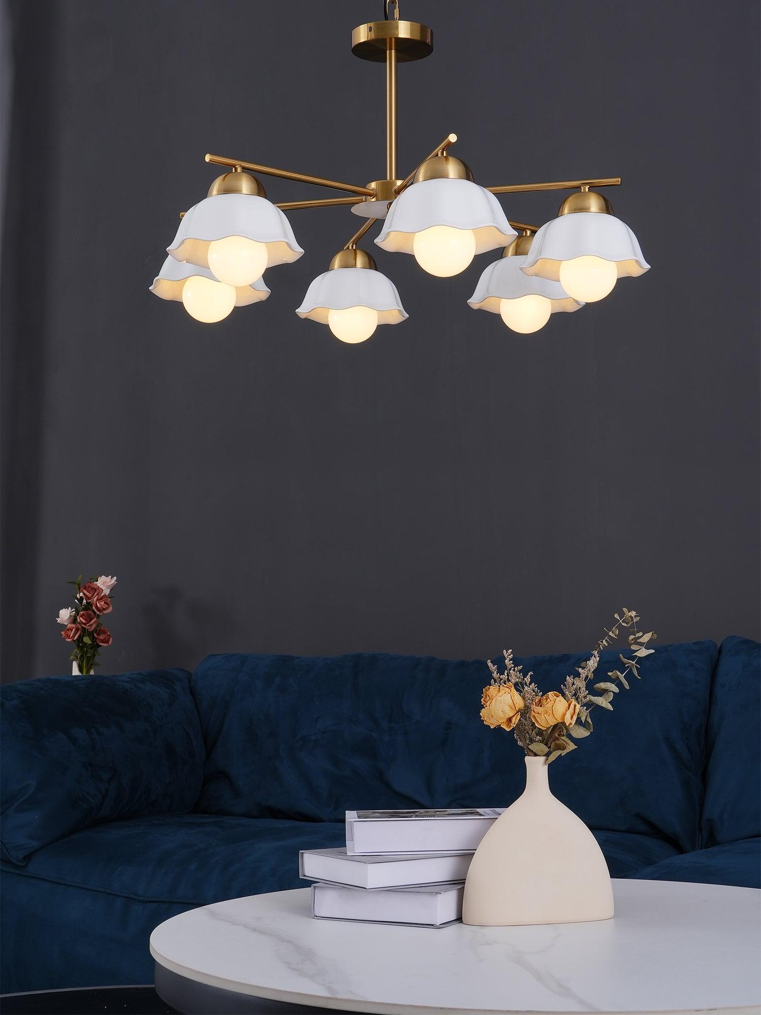 Zasila Nordic Art Flower Shade Ceramics Chandelier-Neutral Decor