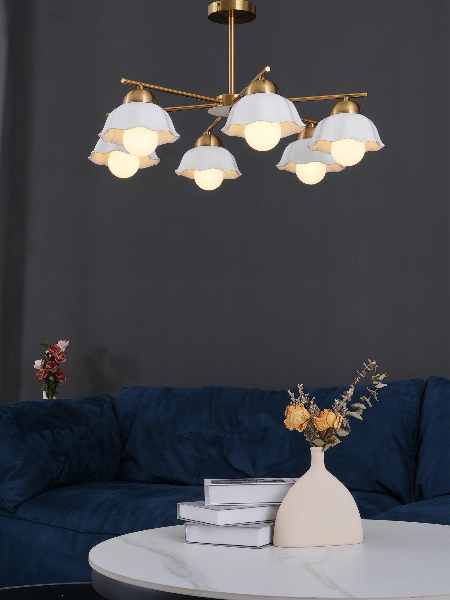 Zasila Nordic Art Flower Shade Ceramics Chandelier-Neutral Decor