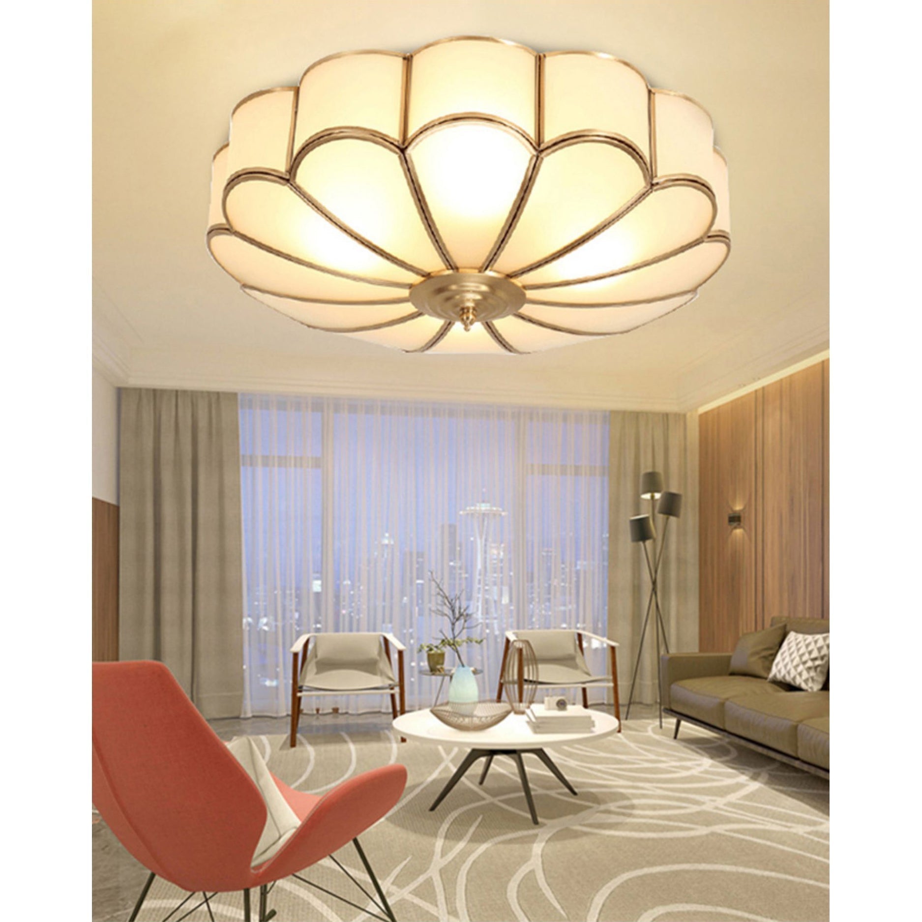 Viraean Flower Shape Brass Glass Ceiling Lamp-Neutral Decor