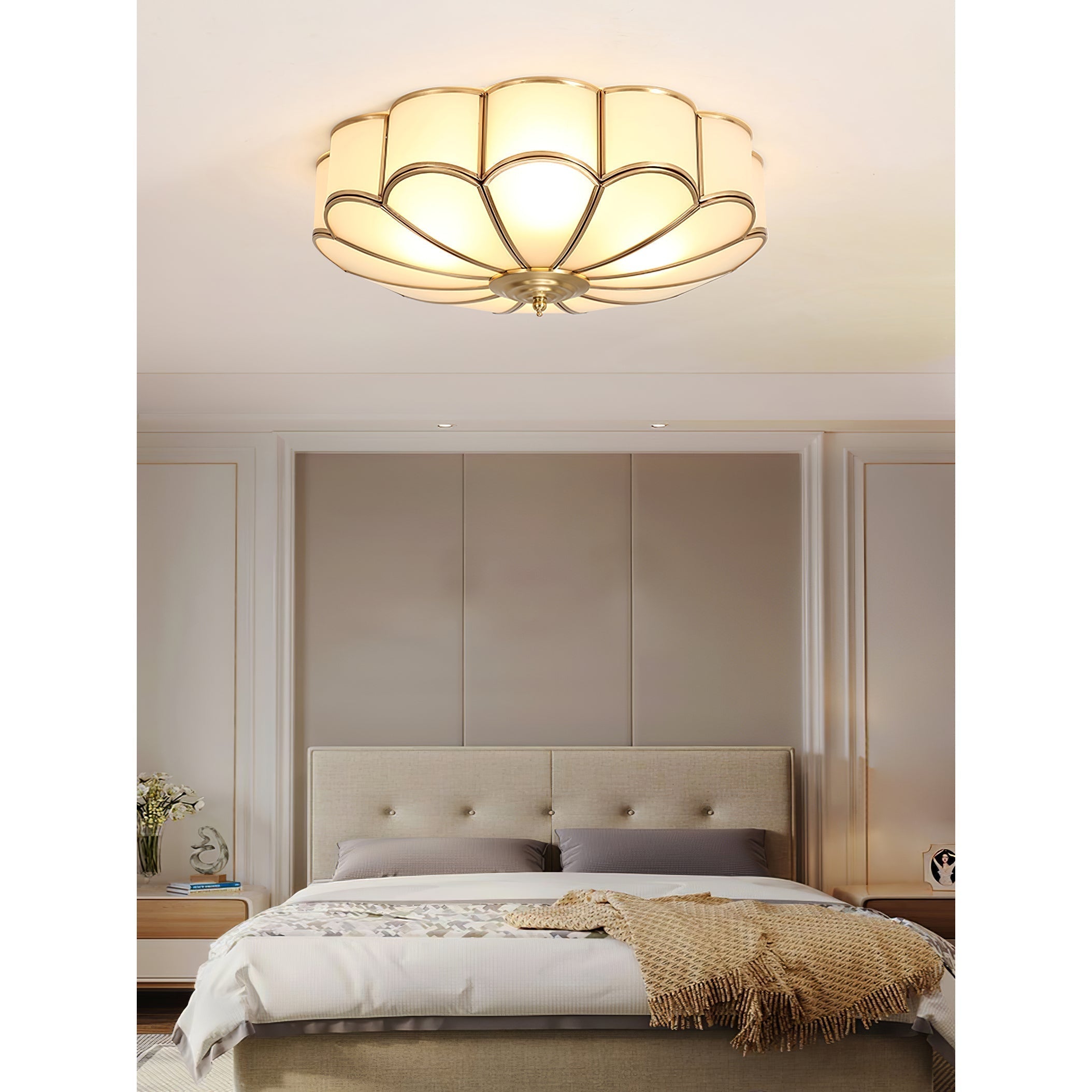 Viraean Flower Shape Brass Glass Ceiling Lamp-Neutral Decor