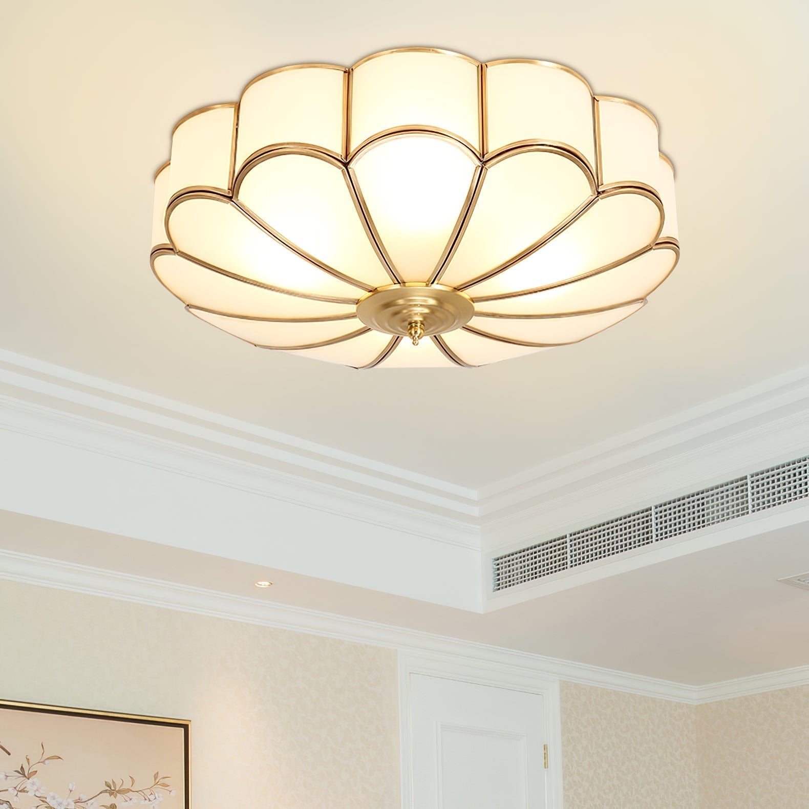 Viraean Flower Shape Brass Glass Ceiling Lamp-Neutral Decor