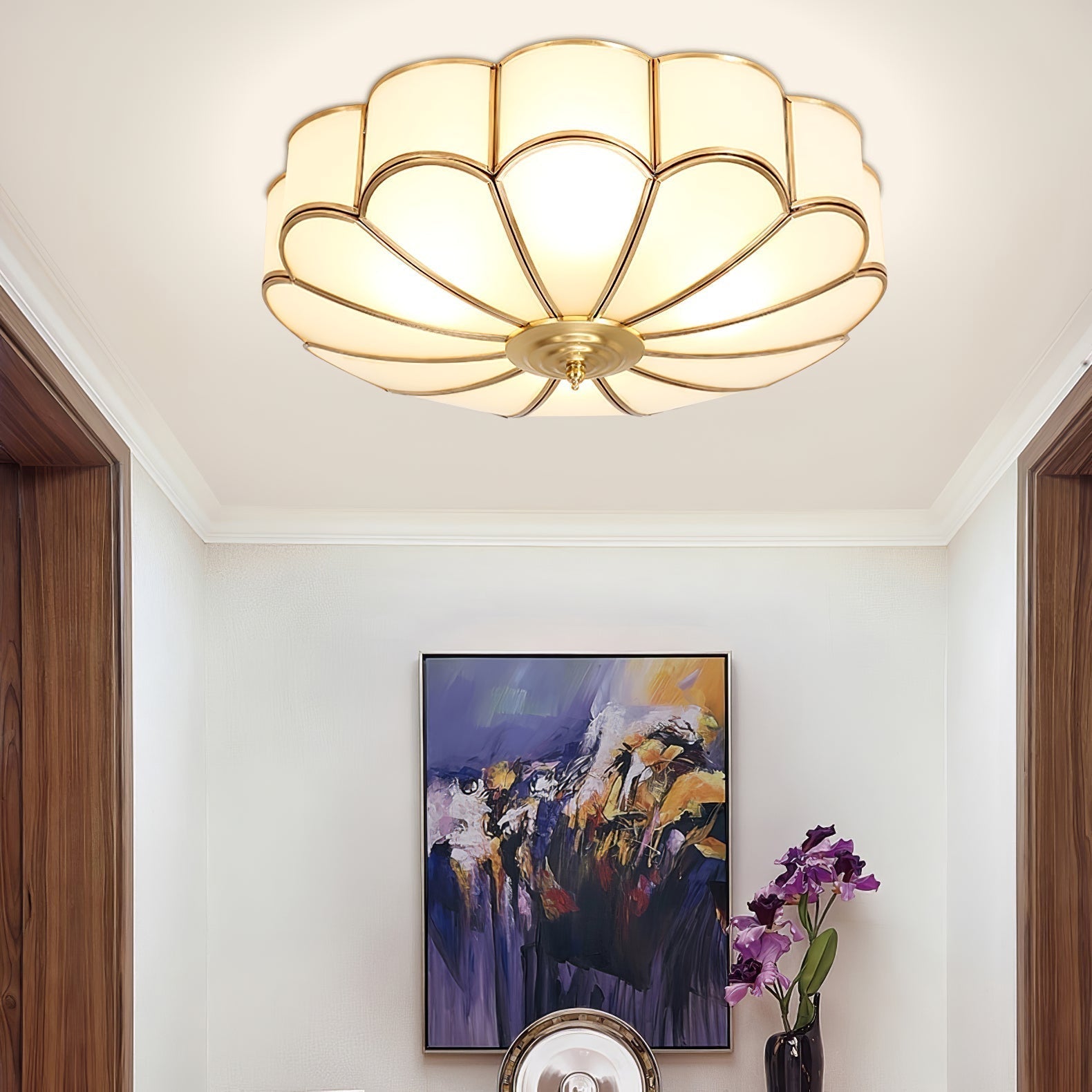 Viraean Flower Shape Brass Glass Ceiling Lamp-Neutral Decor