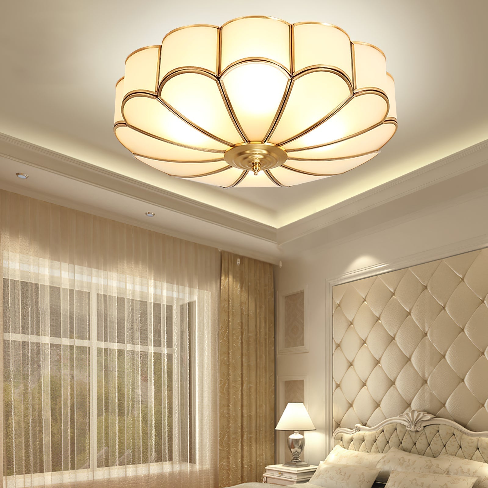 Viraean Flower Shape Brass Glass Ceiling Lamp-Neutral Decor