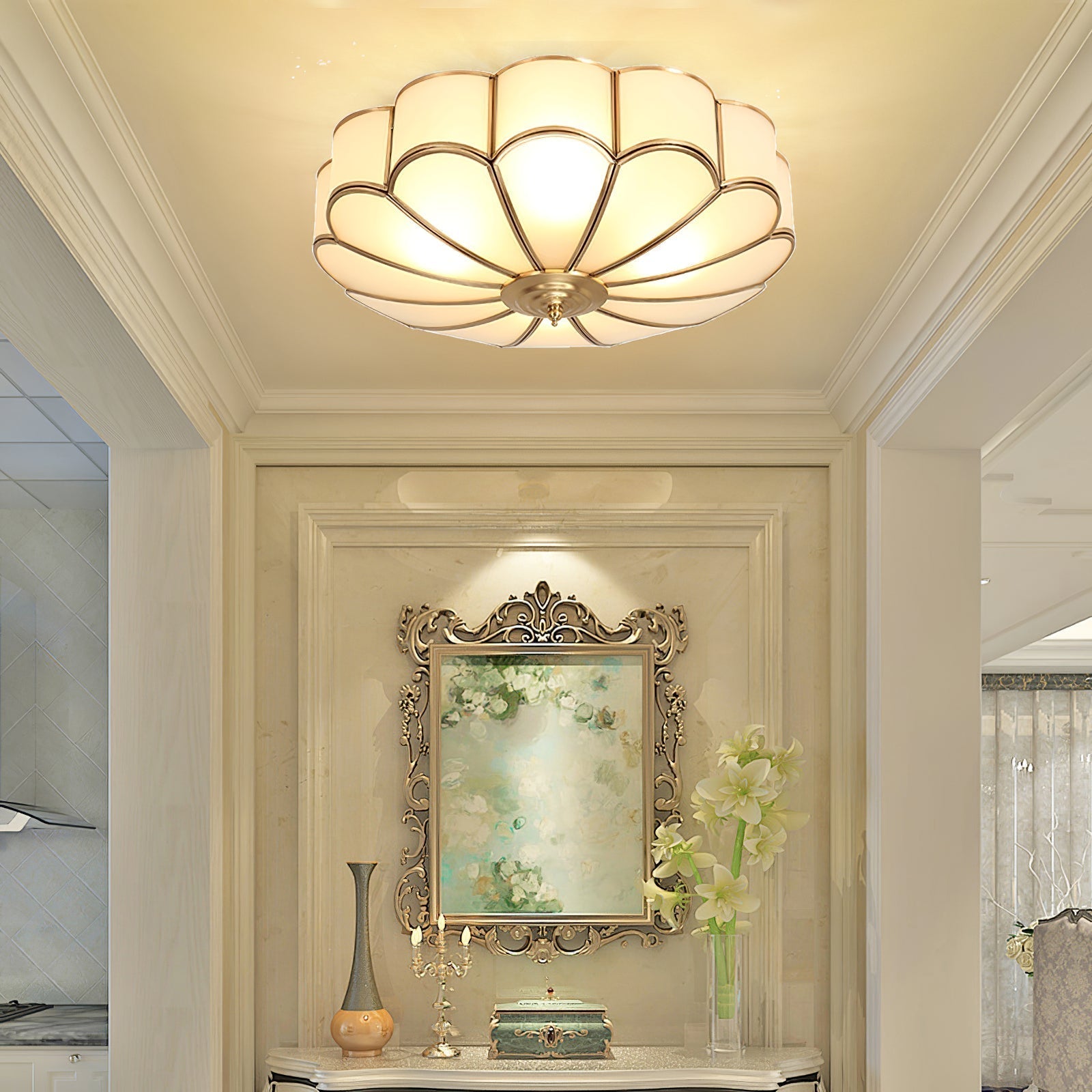 Viraean Flower Shape Brass Glass Ceiling Lamp-Neutral Decor