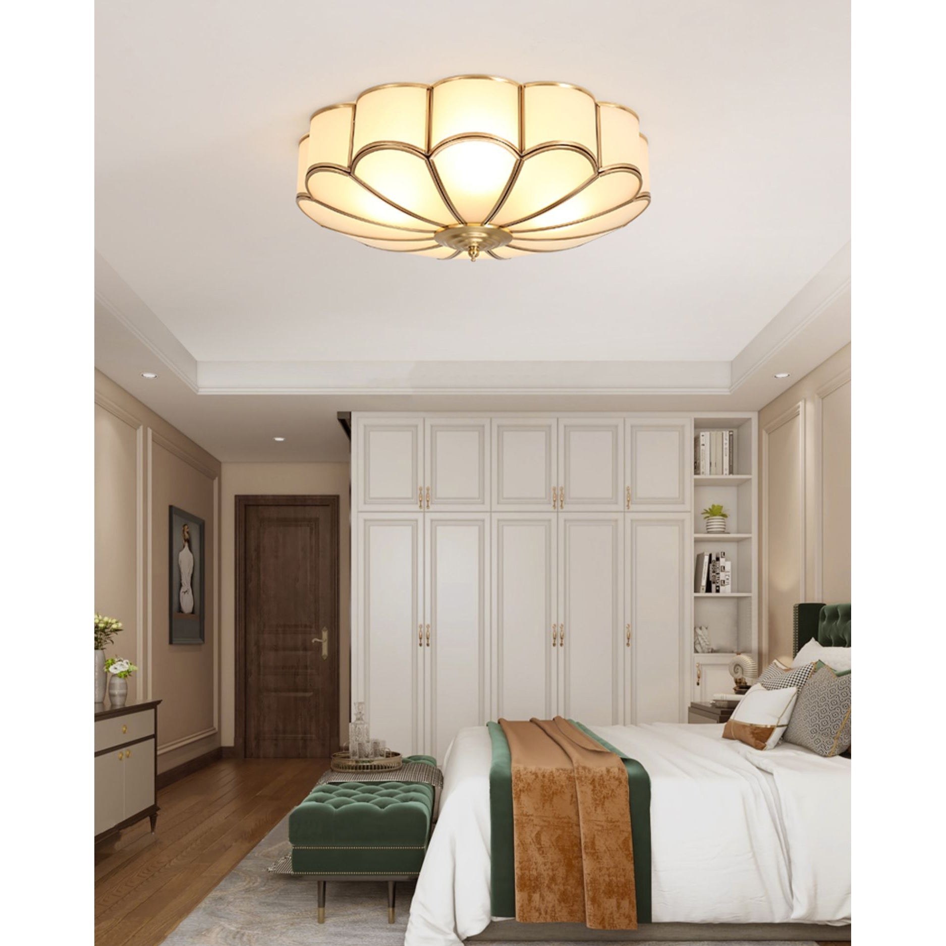 Viraean Flower Shape Brass Glass Ceiling Lamp-Neutral Decor
