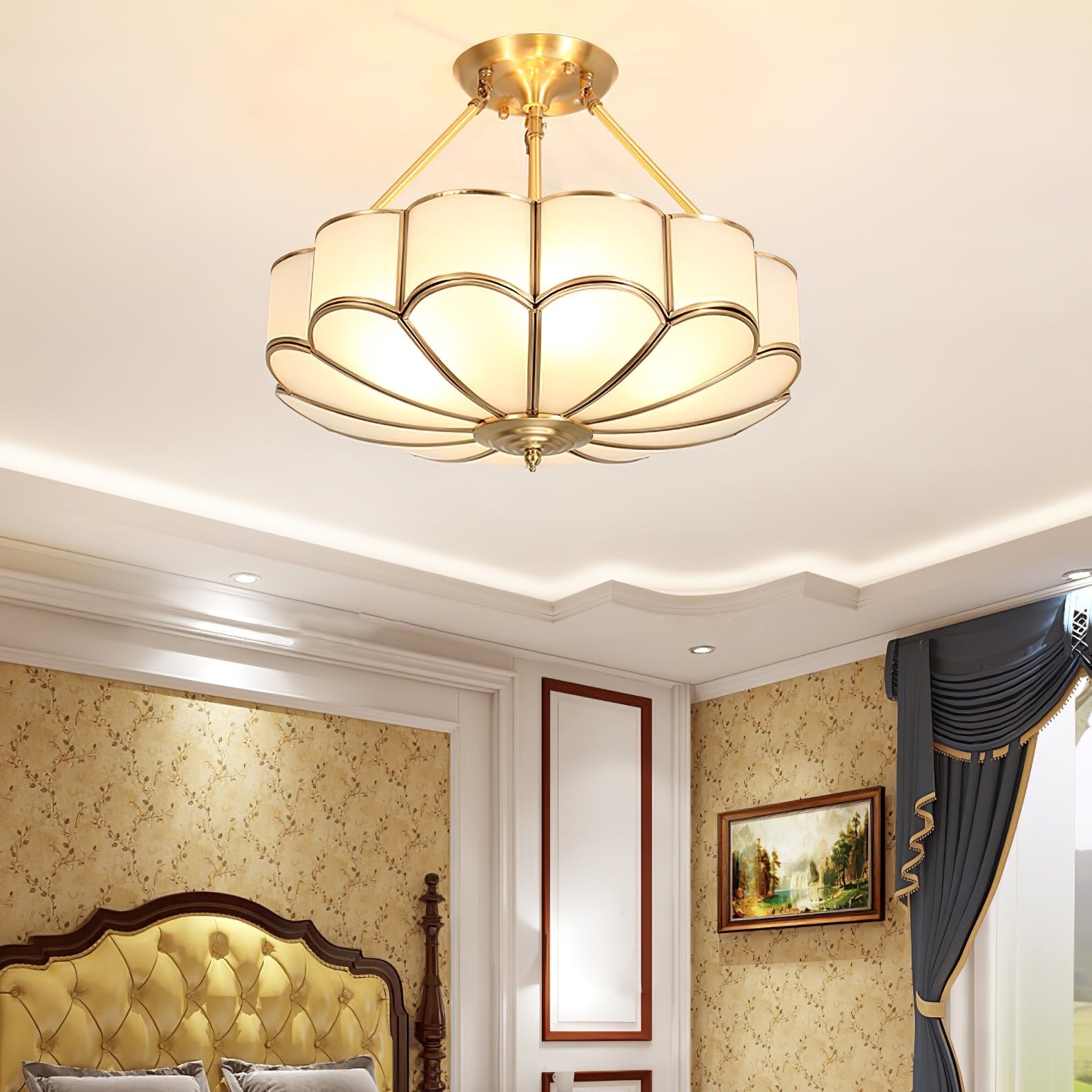Levenor Ceiling Light Frosted Glass Petal Brass Art-Neutral Decor