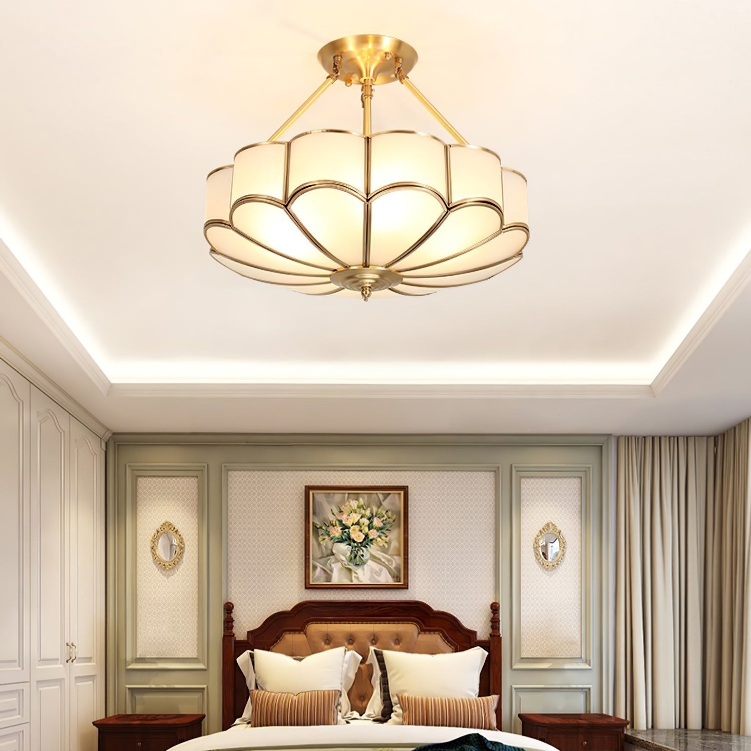 Levenor Ceiling Light Frosted Glass Petal Brass Art-Neutral Decor
