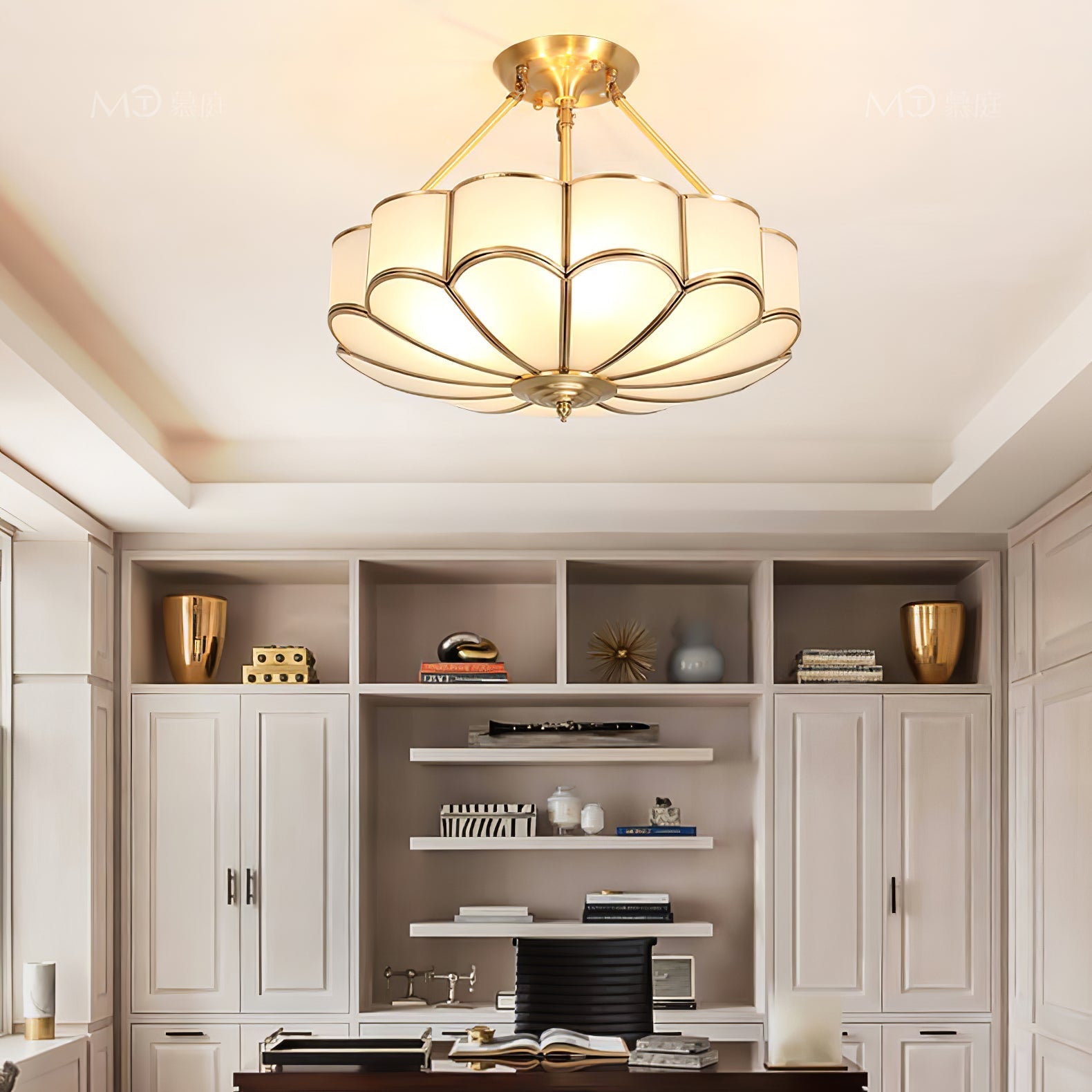 Levenor Ceiling Light Frosted Glass Petal Brass Art-Neutral Decor
