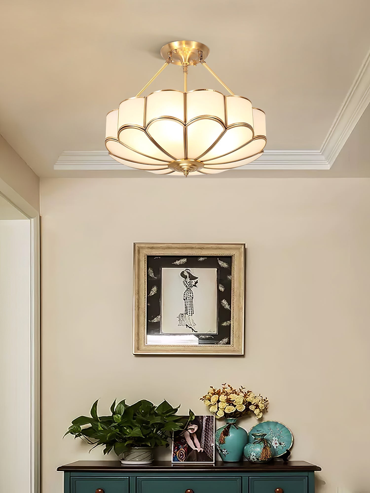 Levenor Ceiling Light Frosted Glass Petal Brass Art-Neutral Decor