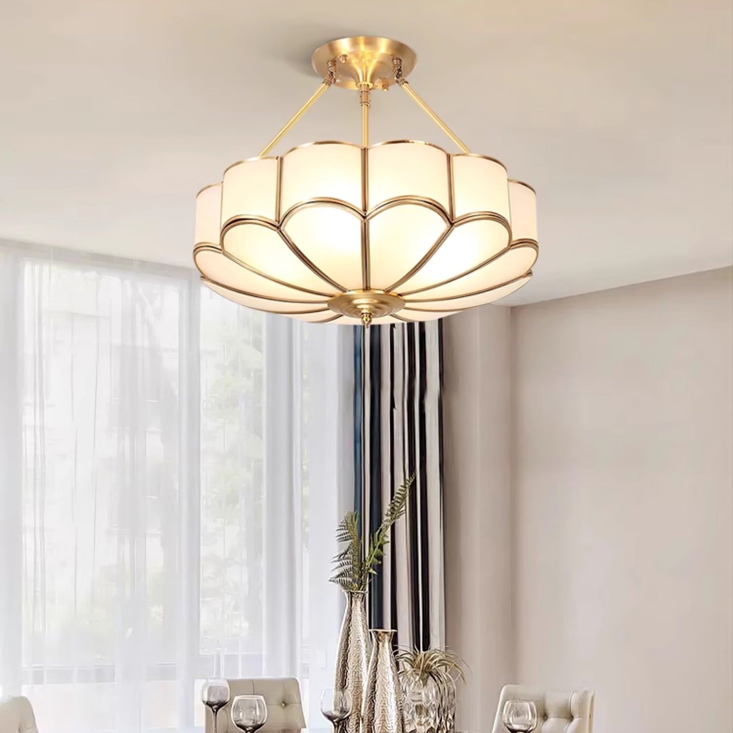 Levenor Ceiling Light Frosted Glass Petal Brass Art-Neutral Decor