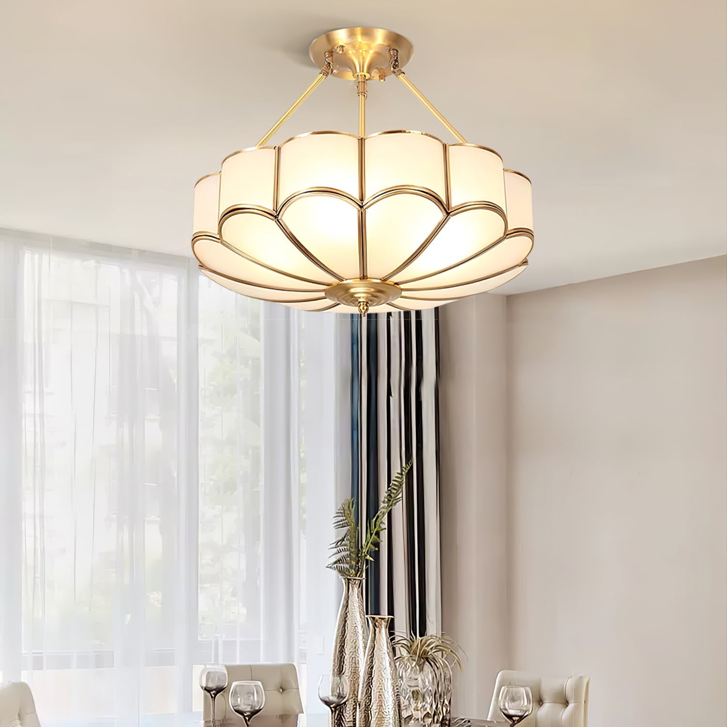 Levenor Ceiling Light Frosted Glass Petal Brass Art-Neutral Decor