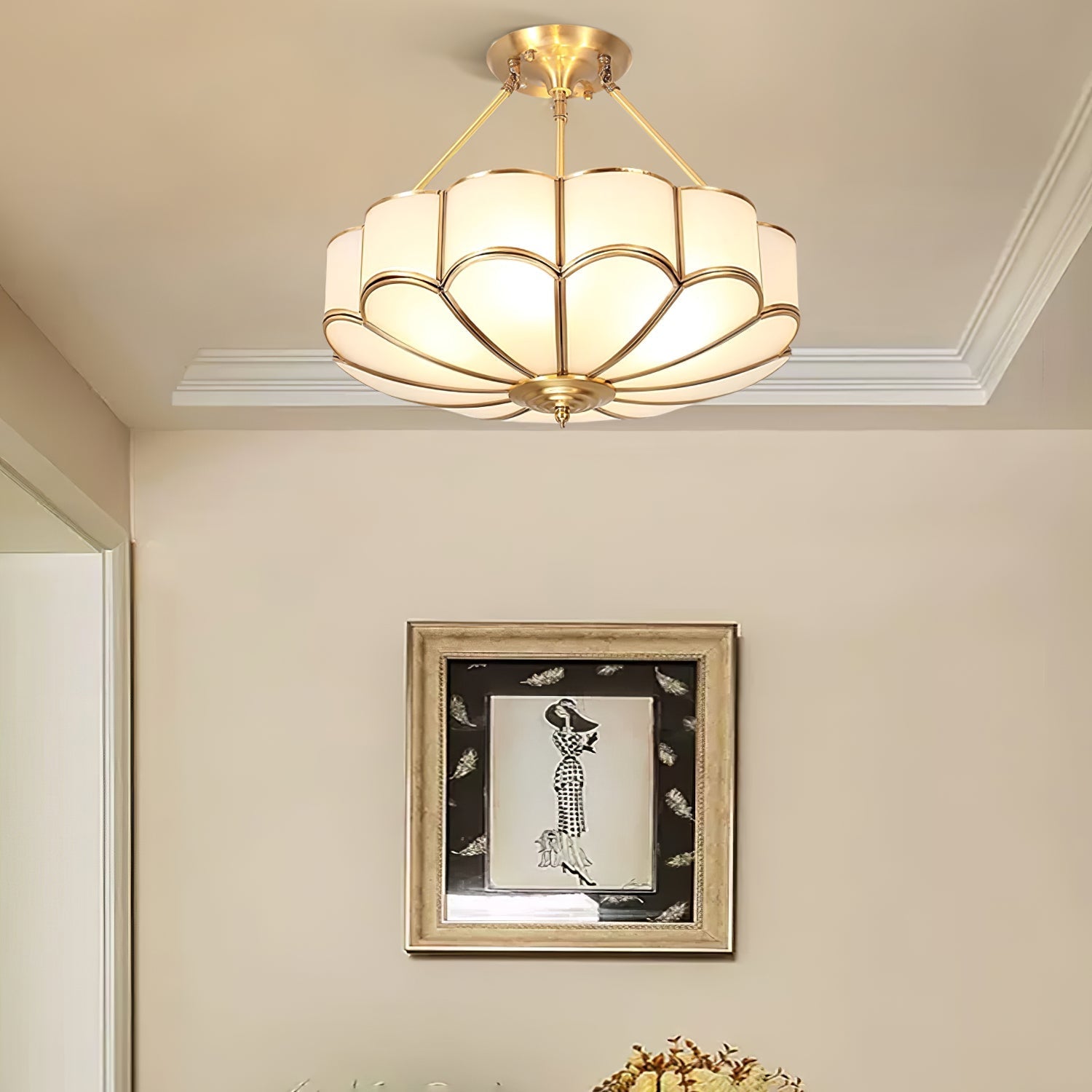 Levenor Ceiling Light Frosted Glass Petal Brass Art-Neutral Decor