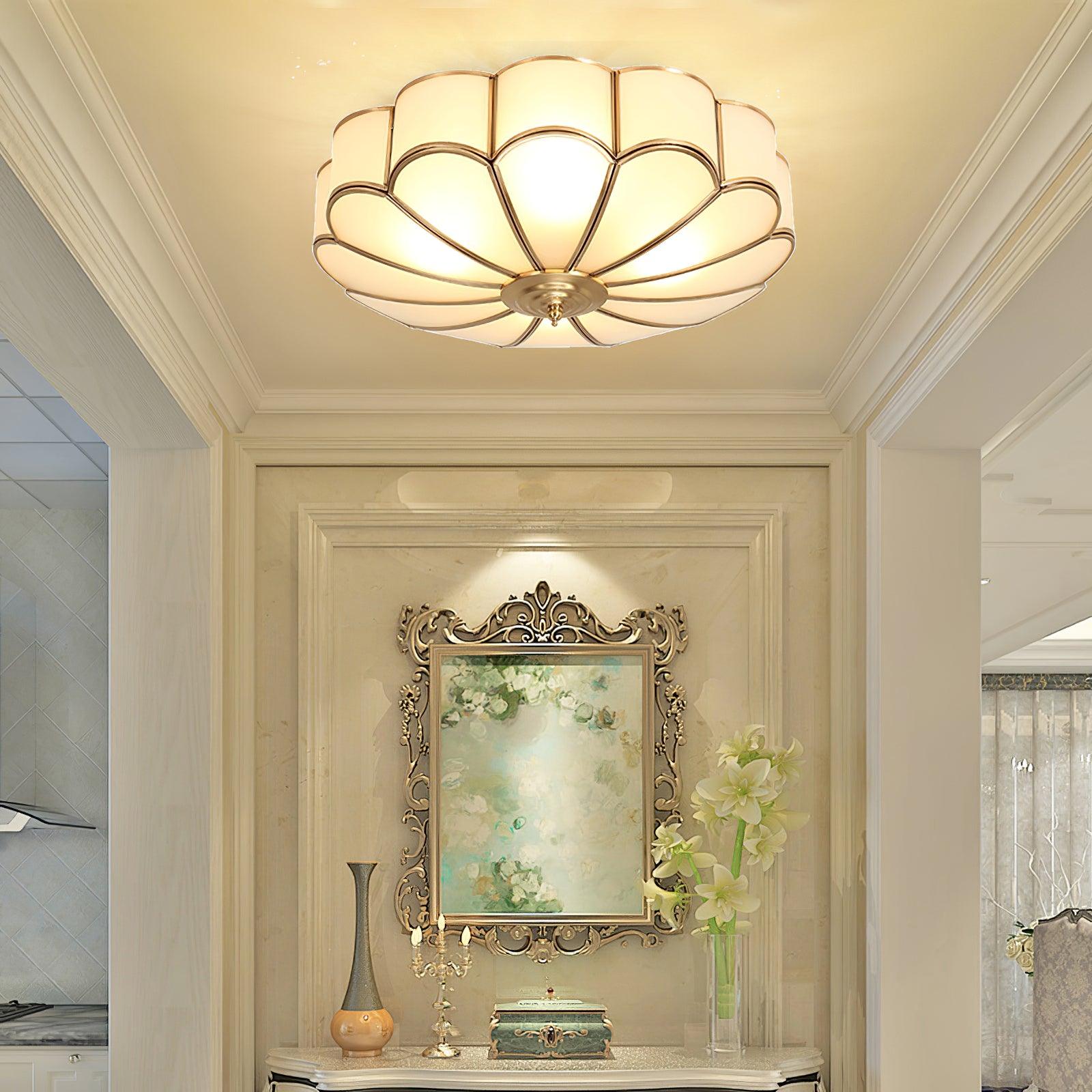 Lustra Ceiling Light Flower Shape Glass Brass-Neutral Decor