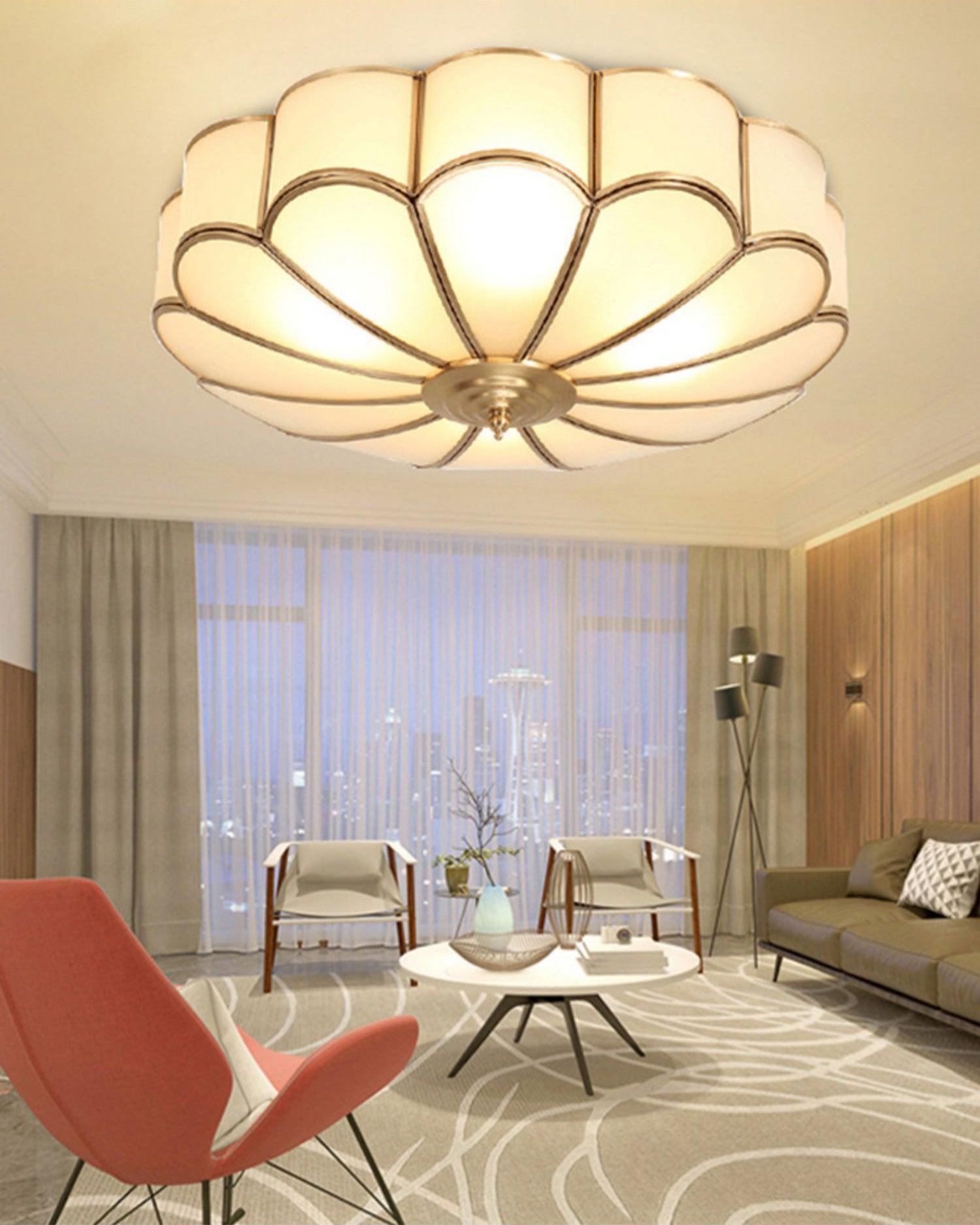 Lustra Ceiling Light Flower Shape Glass Brass-Neutral Decor
