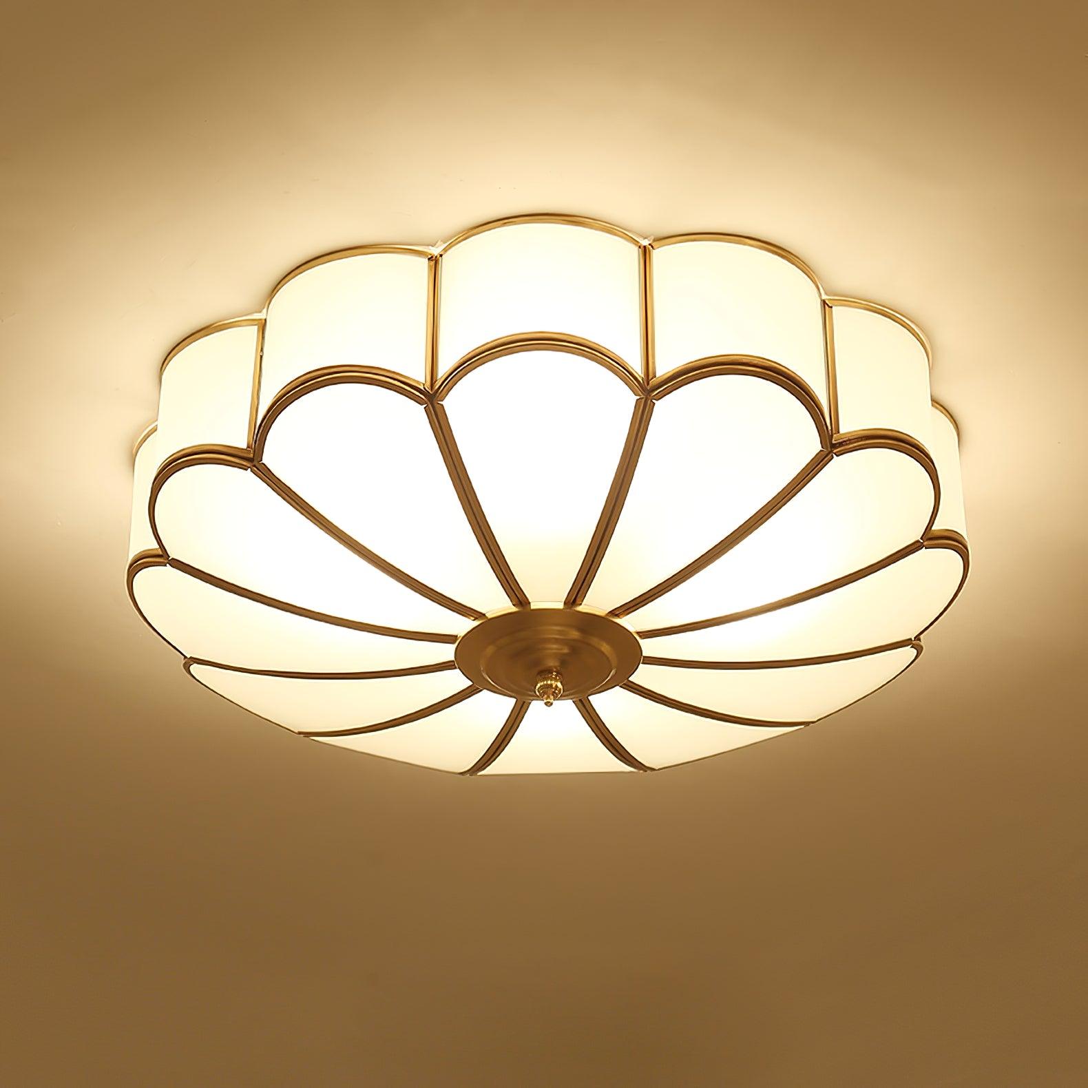 Ulira Ceiling Light Flower Shape Frosted Glass Brass