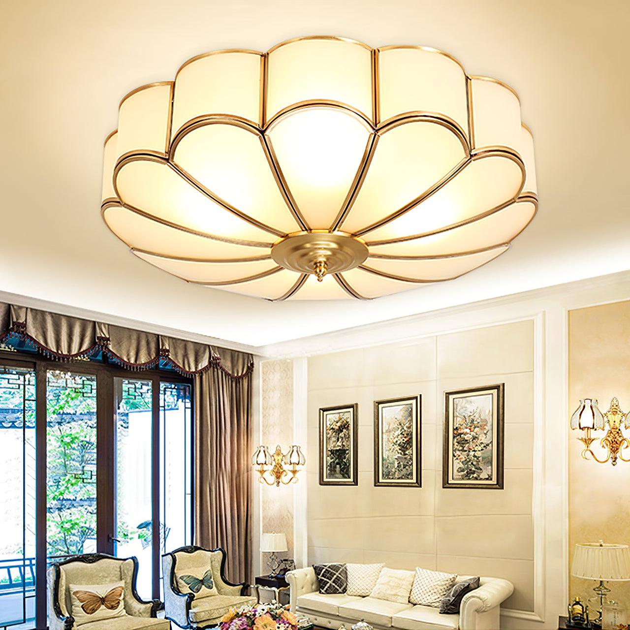 Lustra Ceiling Light Flower Shape Glass Brass-Neutral Decor
