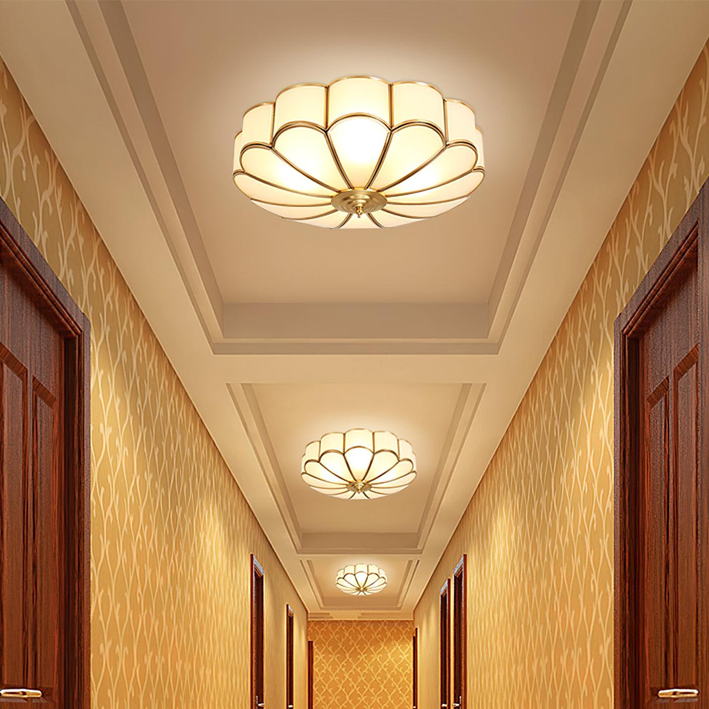 Lustra Ceiling Light Flower Shape Glass Brass-Neutral Decor