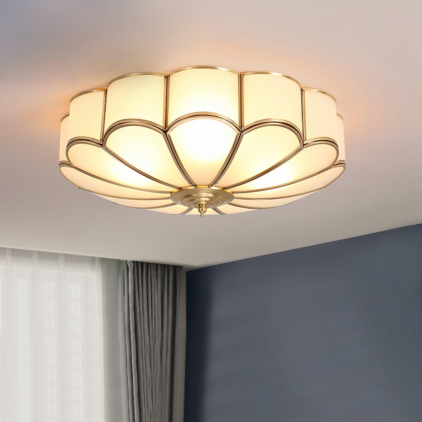 Lustra Ceiling Light Flower Shape Glass Brass-Neutral Decor