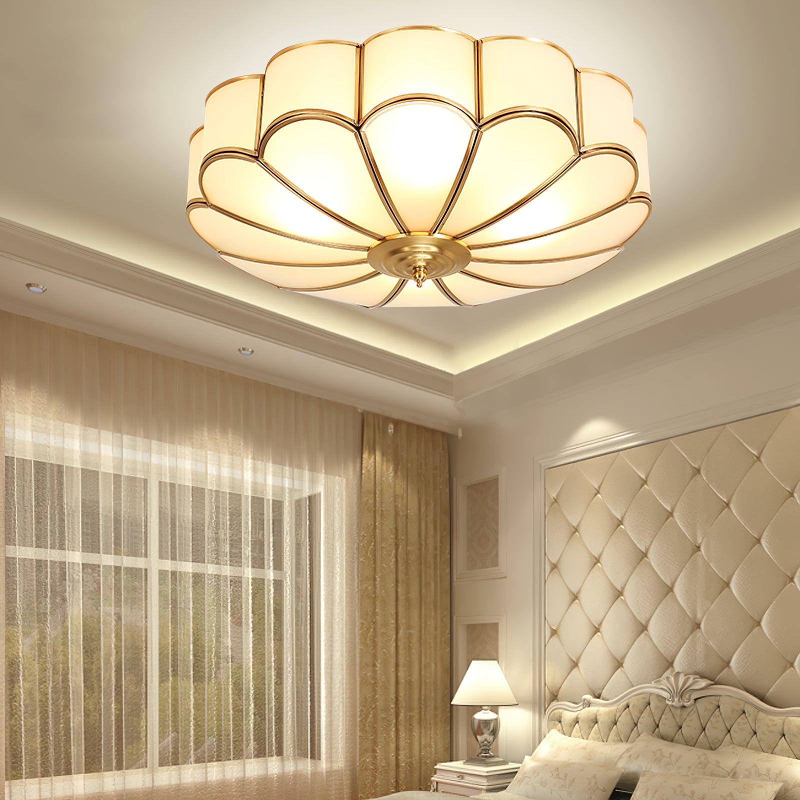 Lustra Ceiling Light Flower Shape Glass Brass-Neutral Decor