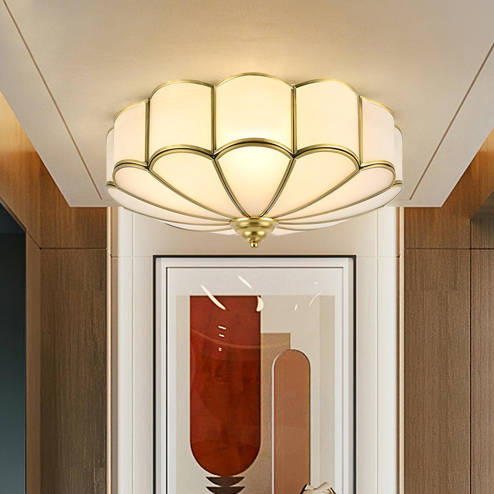 Lustra Ceiling Light Flower Shape Glass Brass-Neutral Decor