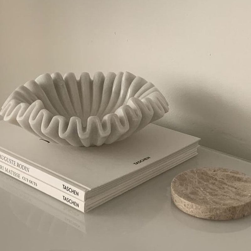 Flute Fold Stone Vessel Storage Tray-Neutral Decor