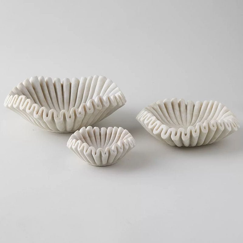 Flute Fold Stone Vessel Storage Tray-Neutral Decor
