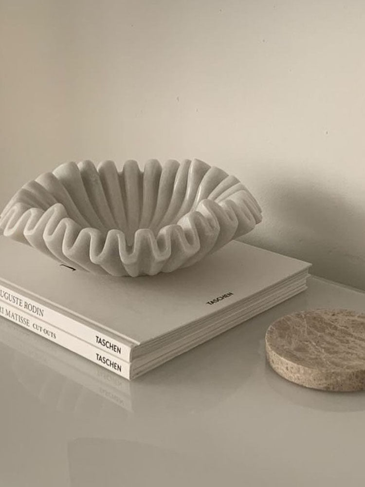 Flute Fold Stone Vessel Storage Tray-Neutral Decor