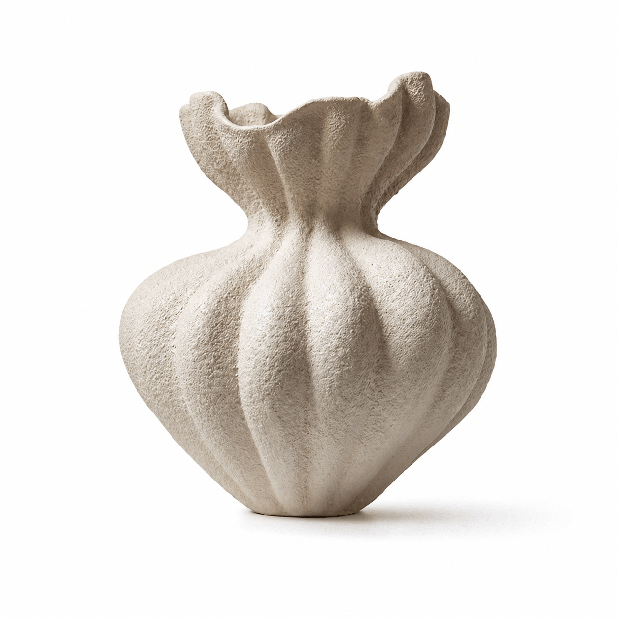 Fluted Bloom Ceramic Vase-Neutral Decor