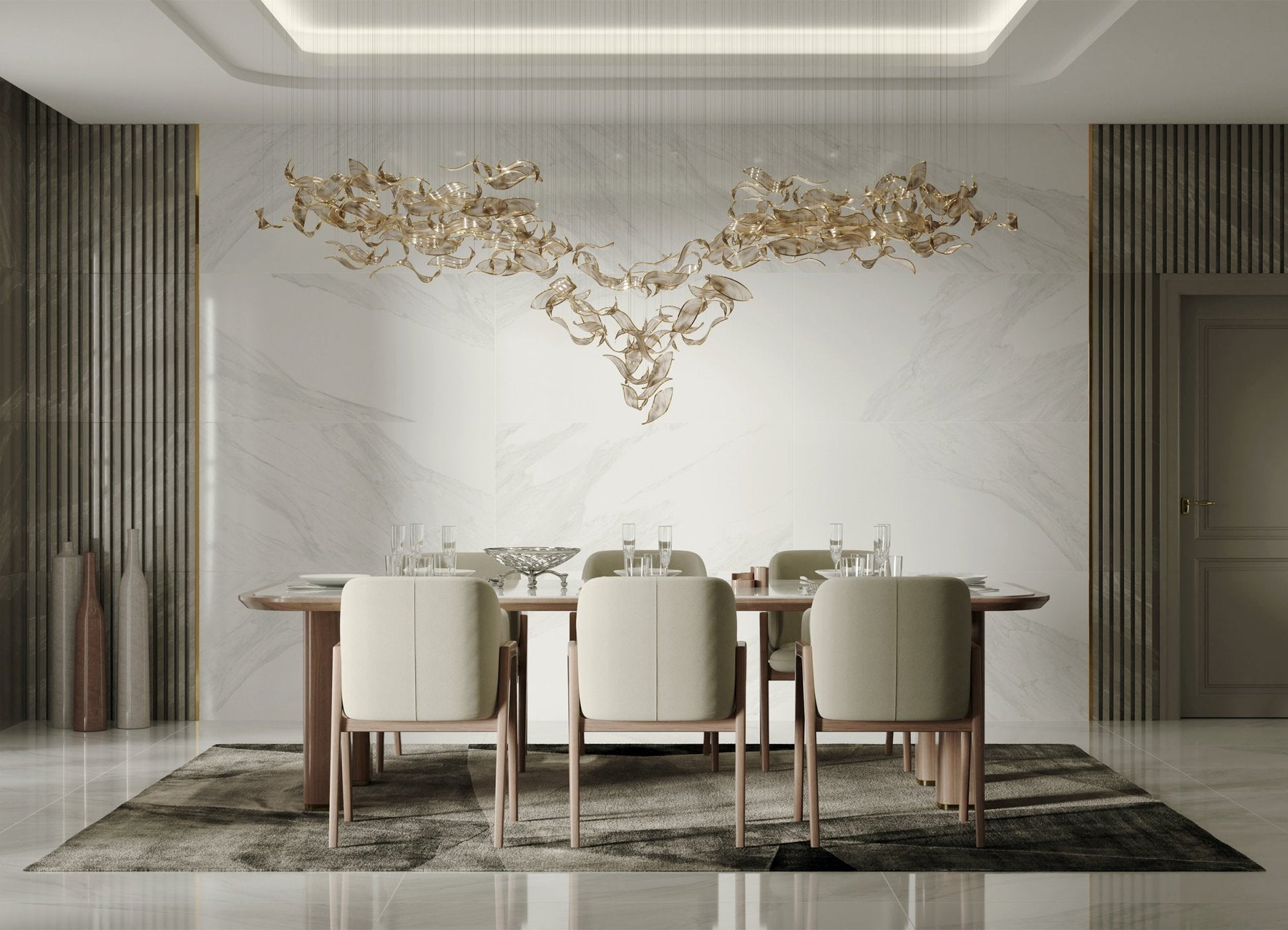 Lustra Chandelier Cascading Leaf Luxe-Neutral Decor