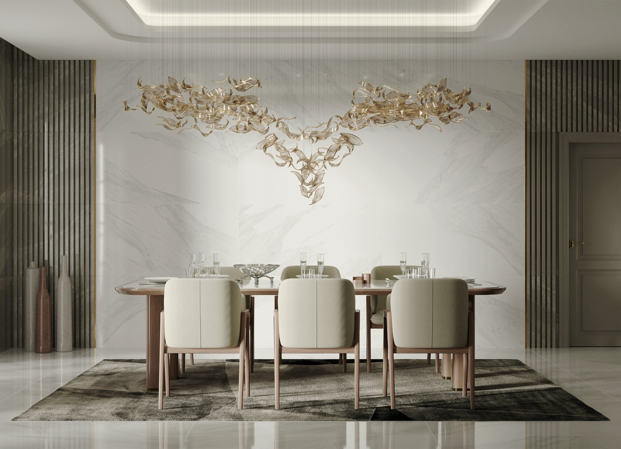 Lustra Chandelier Cascading Leaf Luxe-Neutral Decor