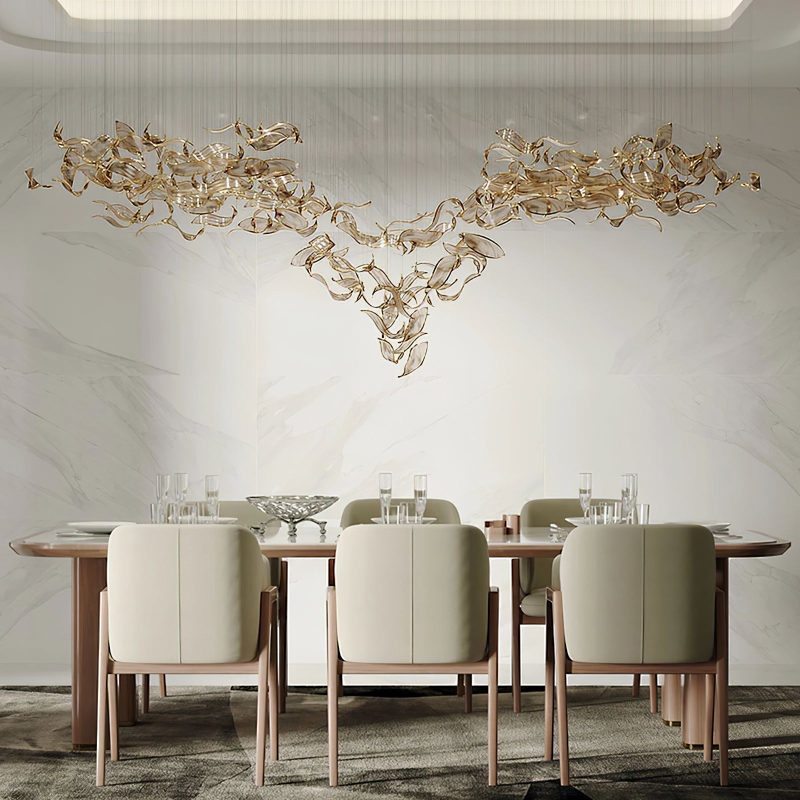 Lustra Chandelier Cascading Leaf Luxe-Neutral Decor