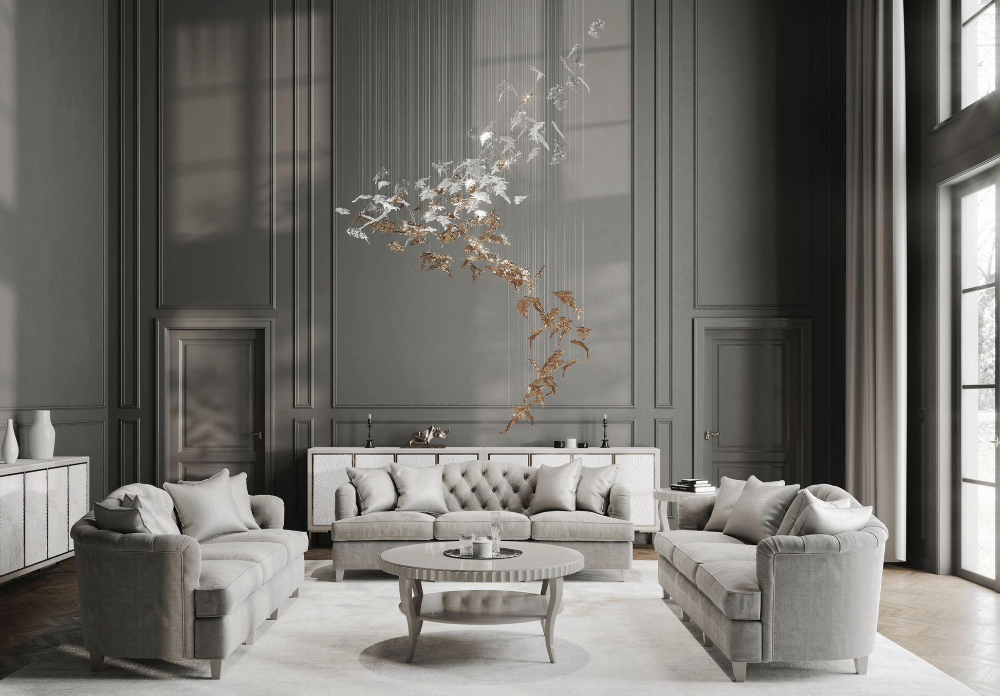 Cosolion Bird Amber Clear Glass Chandelier-Neutral Decor