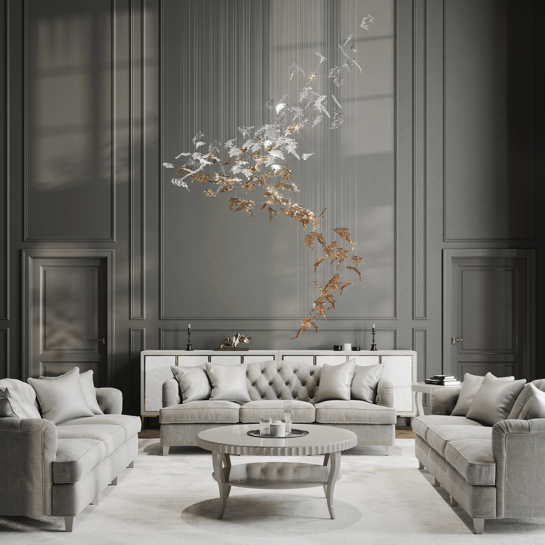 Cosolion Bird Amber Clear Glass Chandelier-Neutral Decor