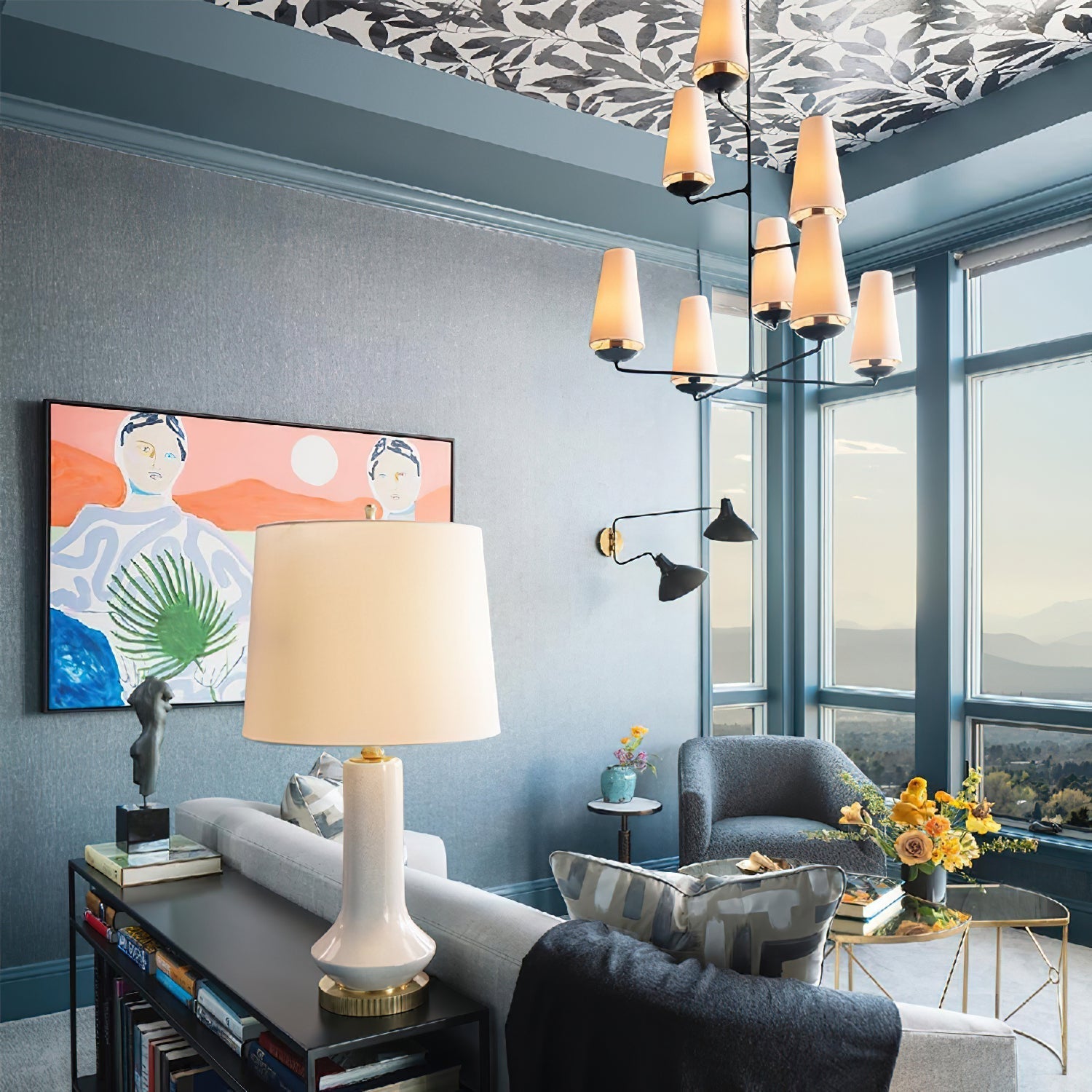 Lustra Chandelier Vertical Copper Linen-Neutral Decor