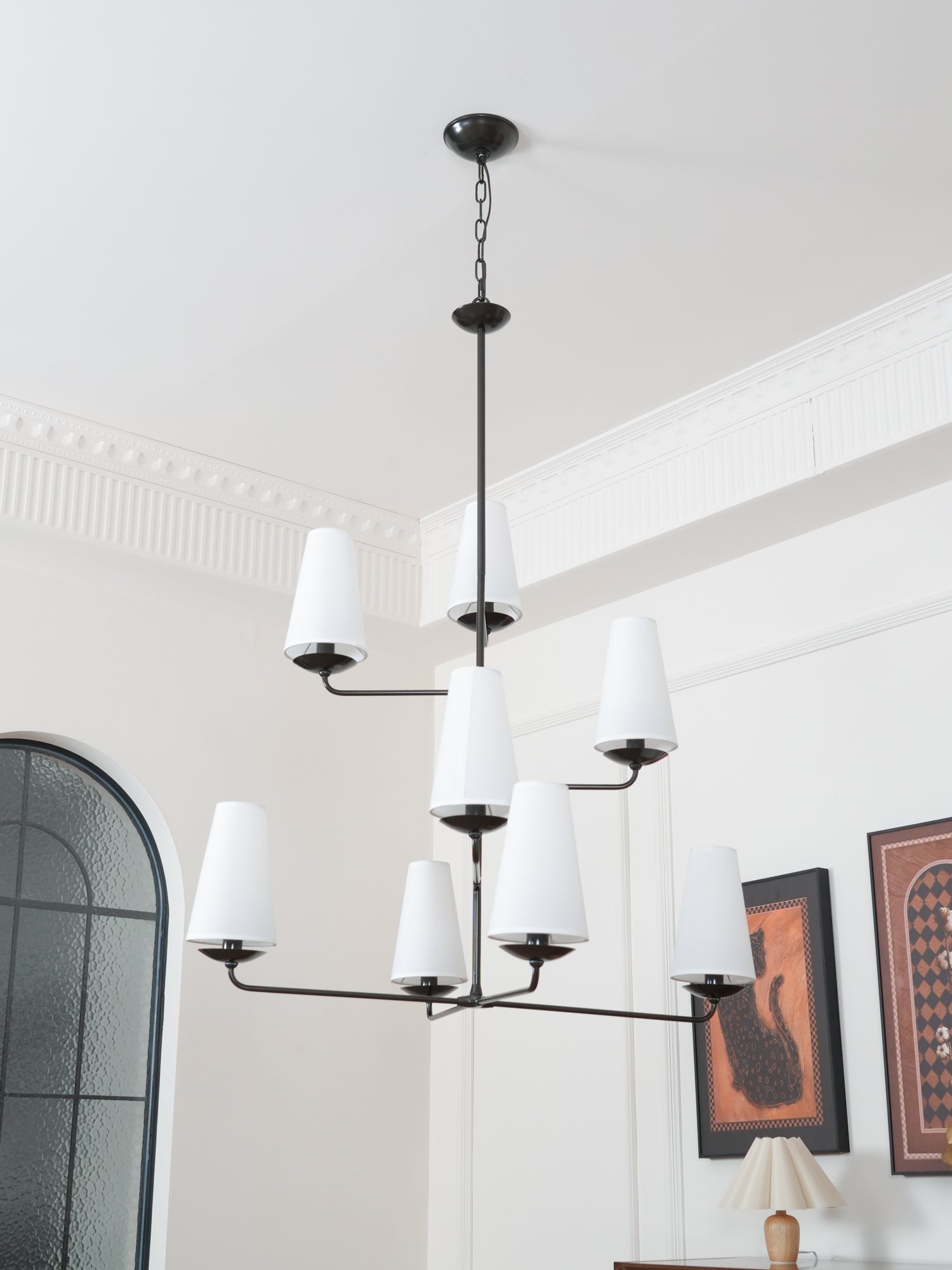 Lustra Chandelier Vertical Copper Linen-Neutral Decor