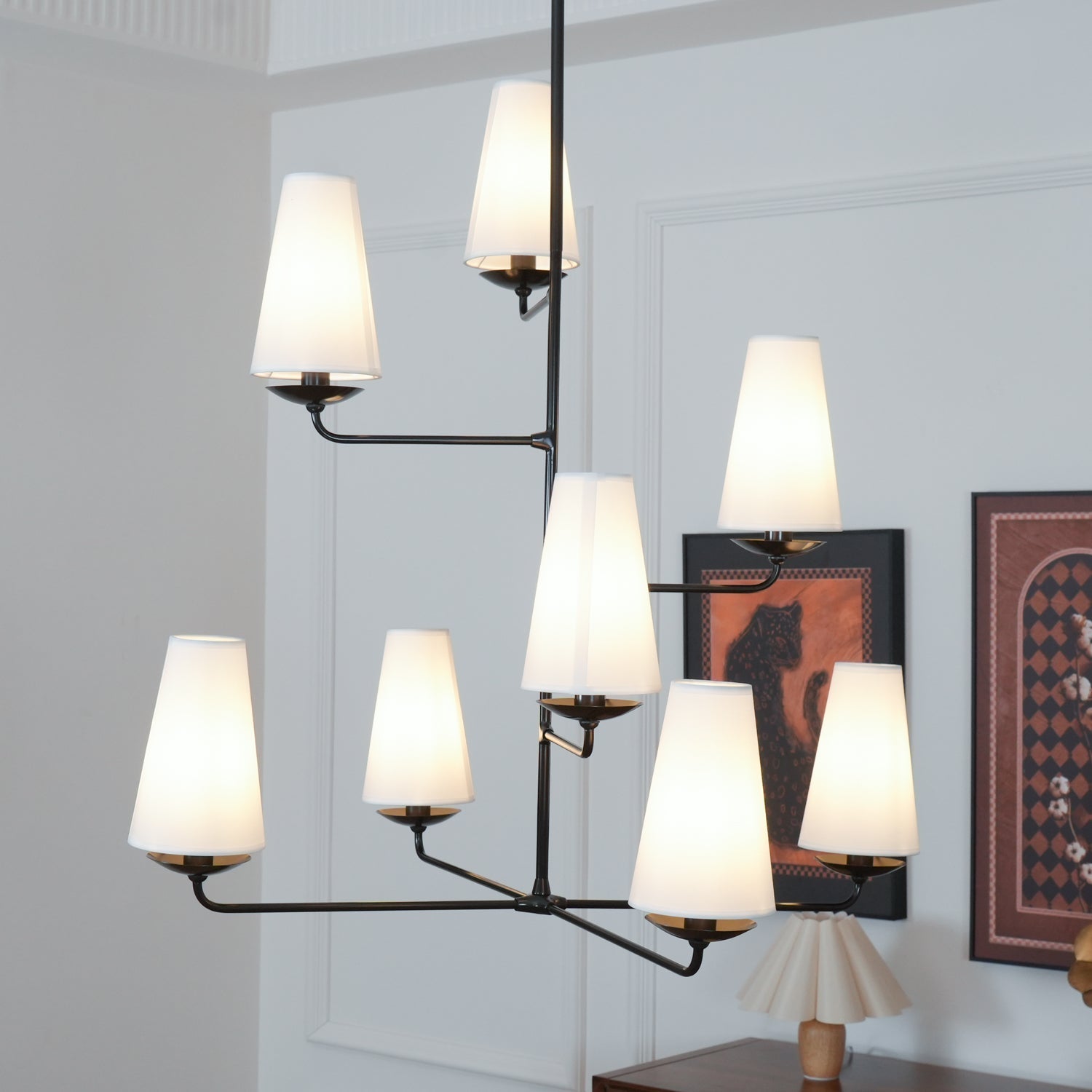 Lustra Chandelier Vertical Copper Linen-Neutral Decor