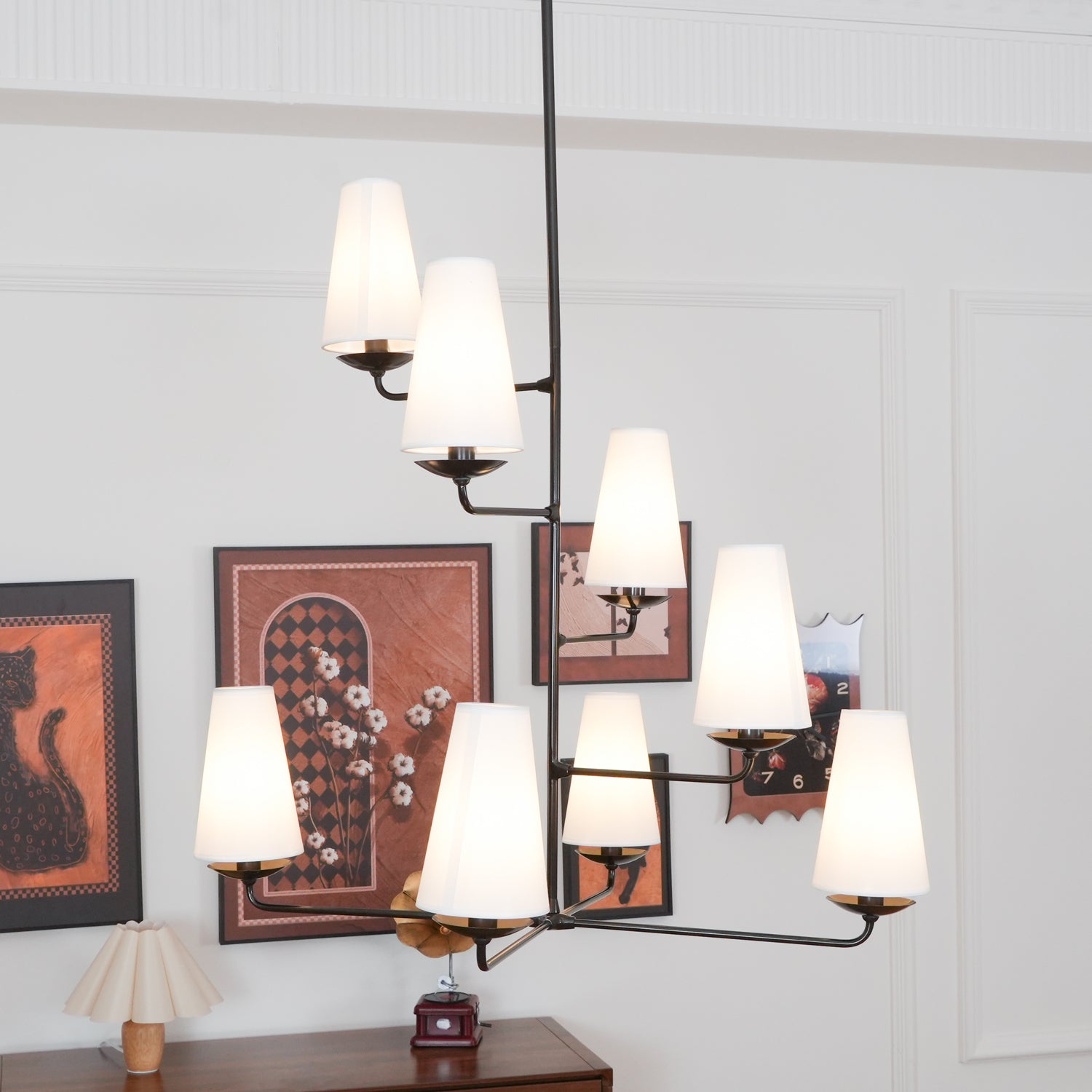 Lustra Chandelier Vertical Copper Linen-Neutral Decor