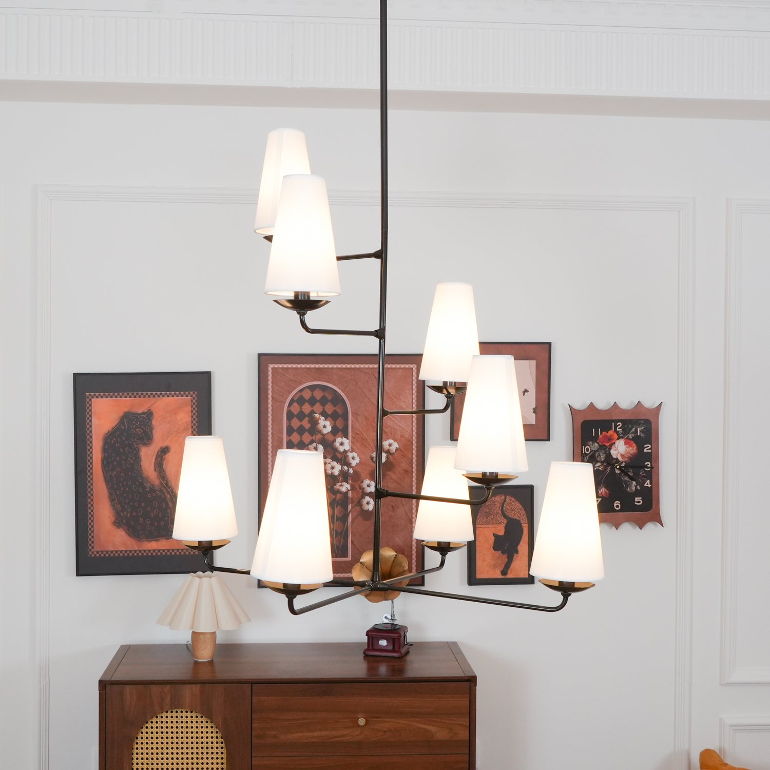 Lustra Chandelier Vertical Copper Linen-Neutral Decor
