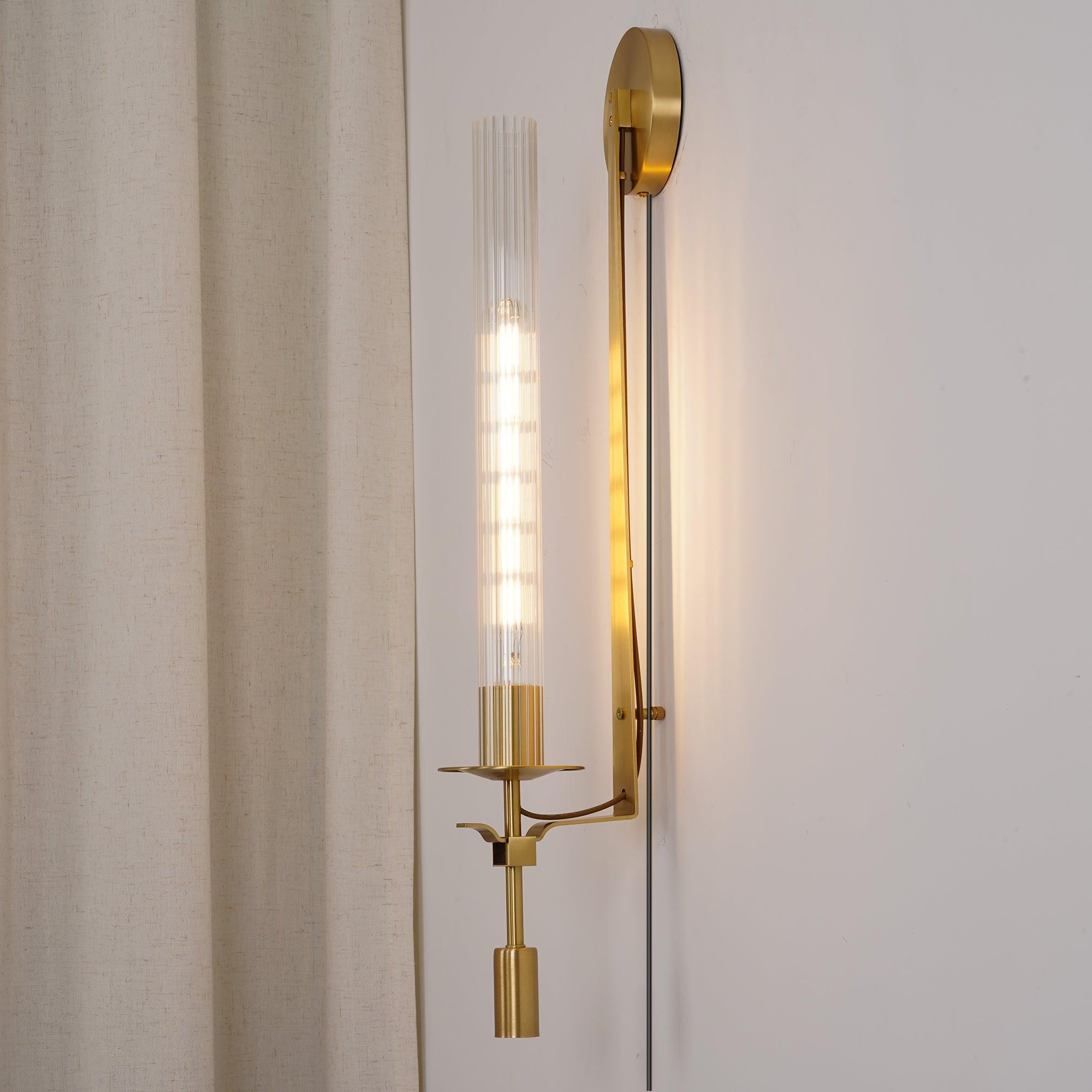 Ceshaisra French Classicism Plug-in Brass Glass Wall Lamp-Neutral Decor