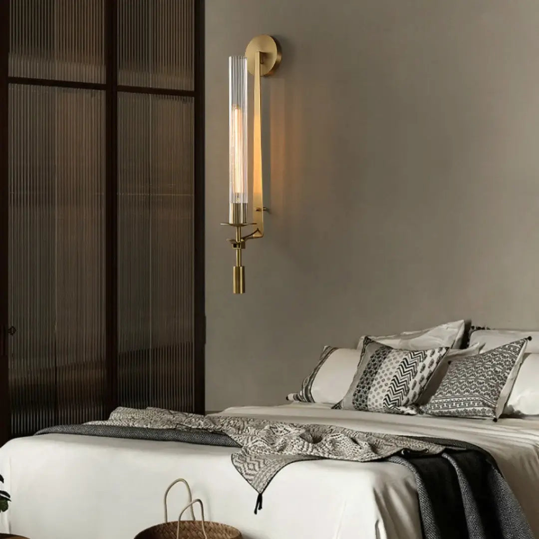 Lustra Wall Lamp Brass Minimalist Ribbed Glass-Neutral Decor
