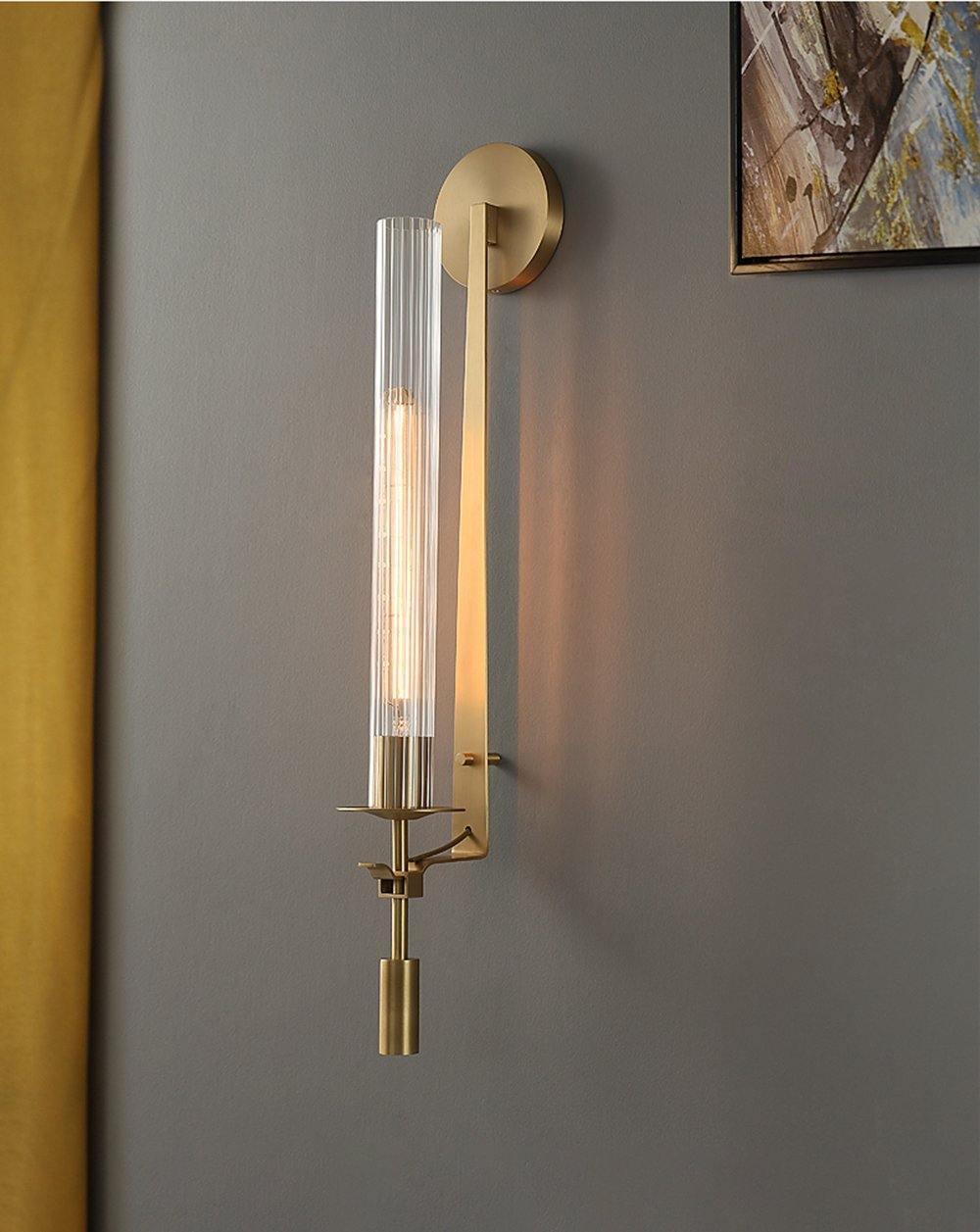 Lustra Wall Lamp Brass Minimalist Ribbed Glass-Neutral Decor